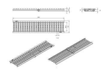 Xanie Regenrinne 1m ACO Hexaline 2.0 Entwässerungsrinne mit 2 Gussrosten á 0,5m Ablauf horizontal Bodenrinne Terrassenrinne, 5-St., frostbeständig, flexibles System mit einfachem Einbau