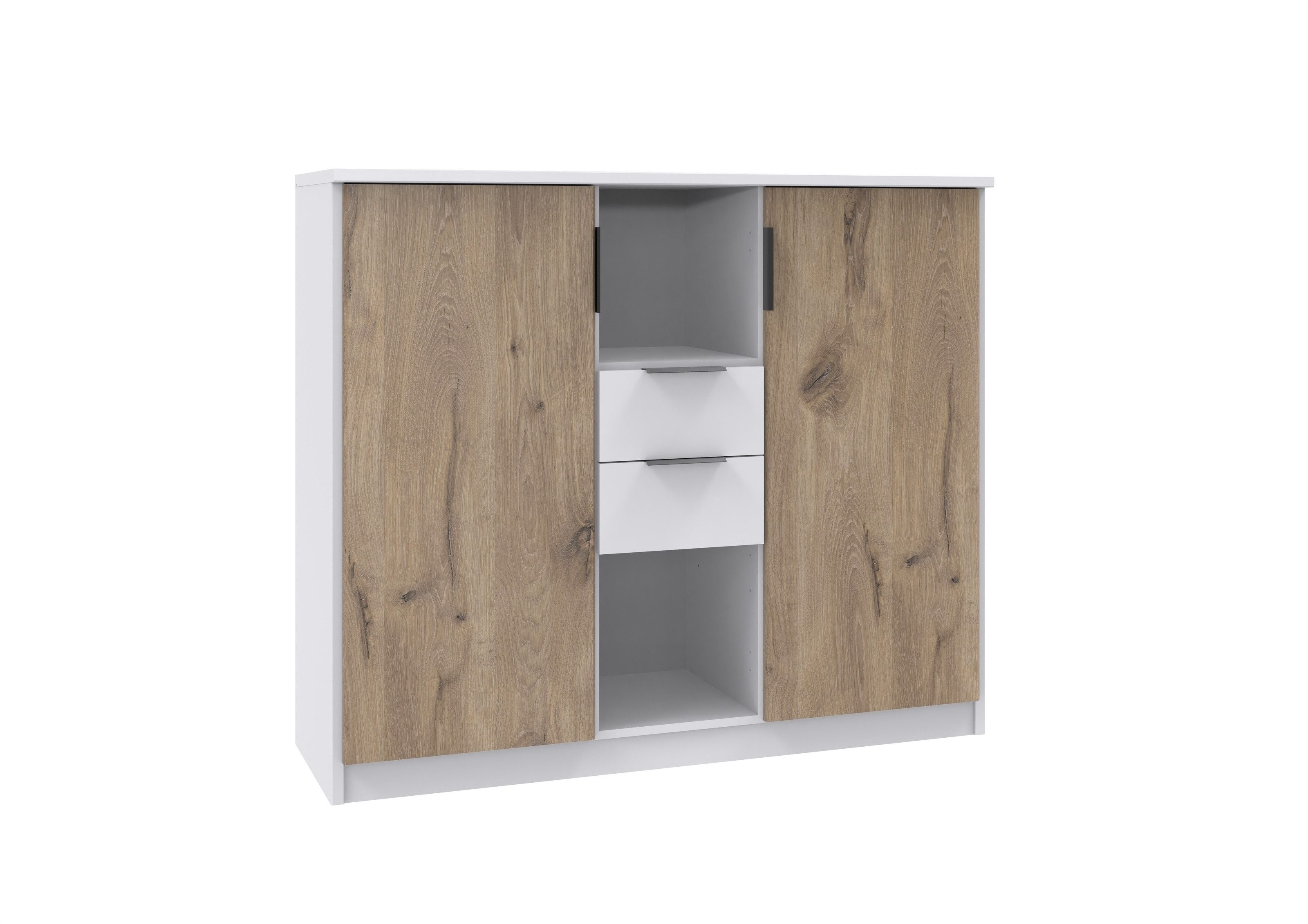 freiraum Kombikommode NORDERNEY, 2 Türen, 2 Schübe, WEISS / VIKING OAK DEKOR - 122x105x40cm (BxHxT)