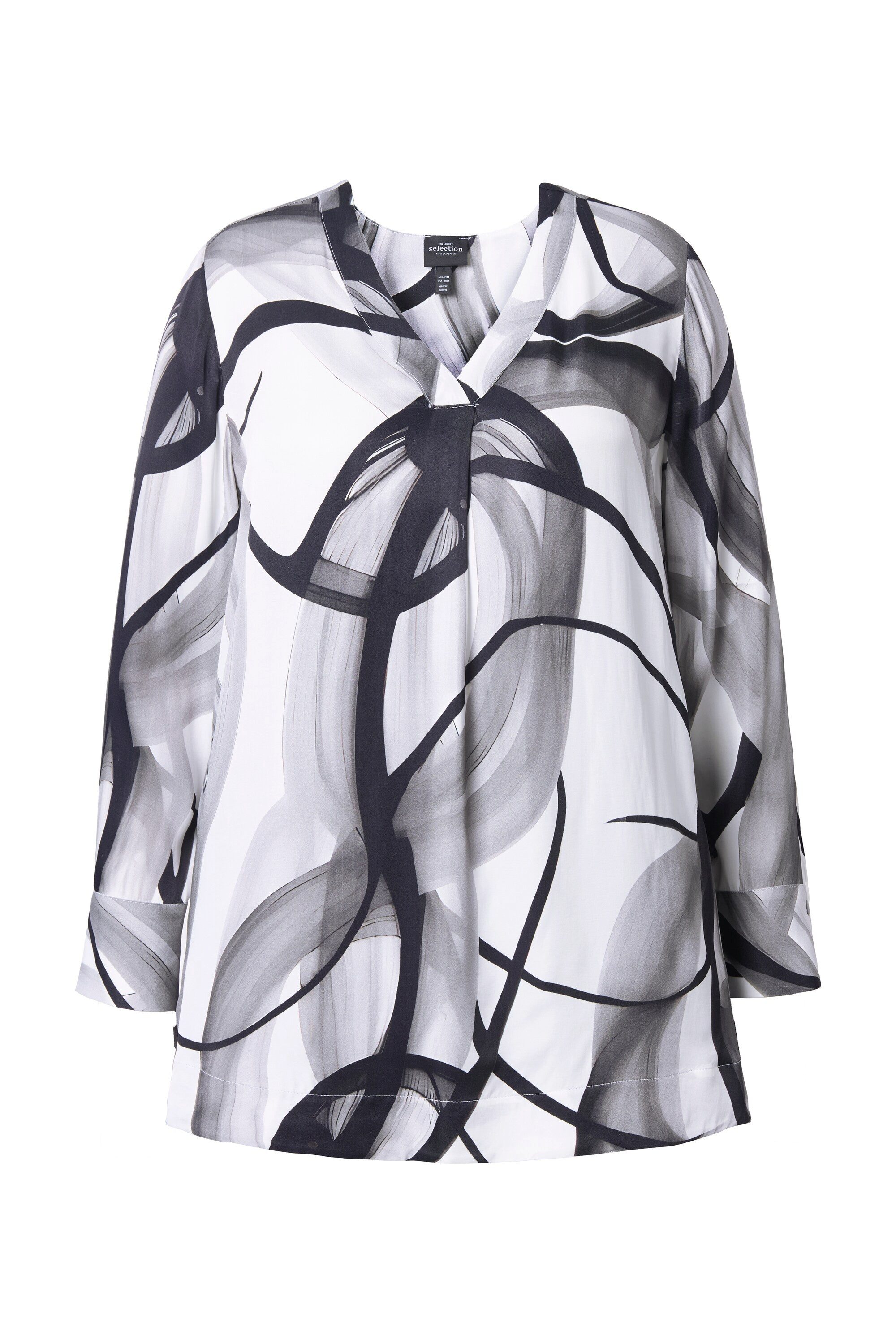 Ulla Popken Druckbluse Satin-Tunika Aquarellsteifen V-Ausschnitt Langarm günstig online kaufen