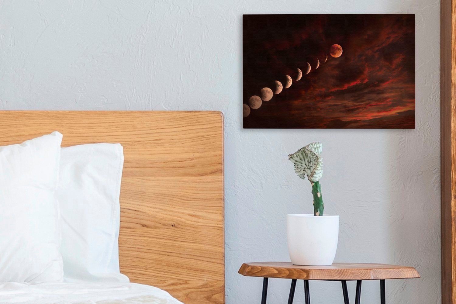 OneMillionCanvasses® - Wandbild Leinwandbilder, Wanddeko, Aufhängefertig, Leinwandbild Wolken Rot, St), Mond (1 cm - 30x20