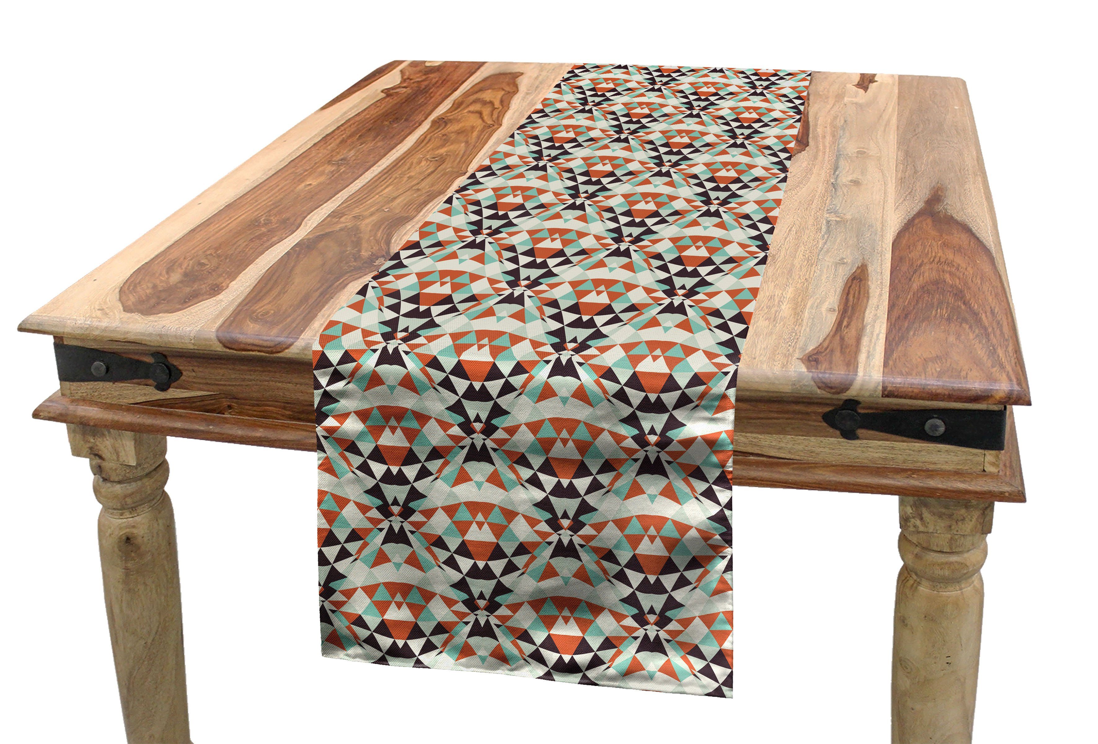 Abakuhaus Tischläufer Esszimmer Küche Rechteckiger Dekorativer Tischläufer, Retro Triangles Mosaik Illusion
