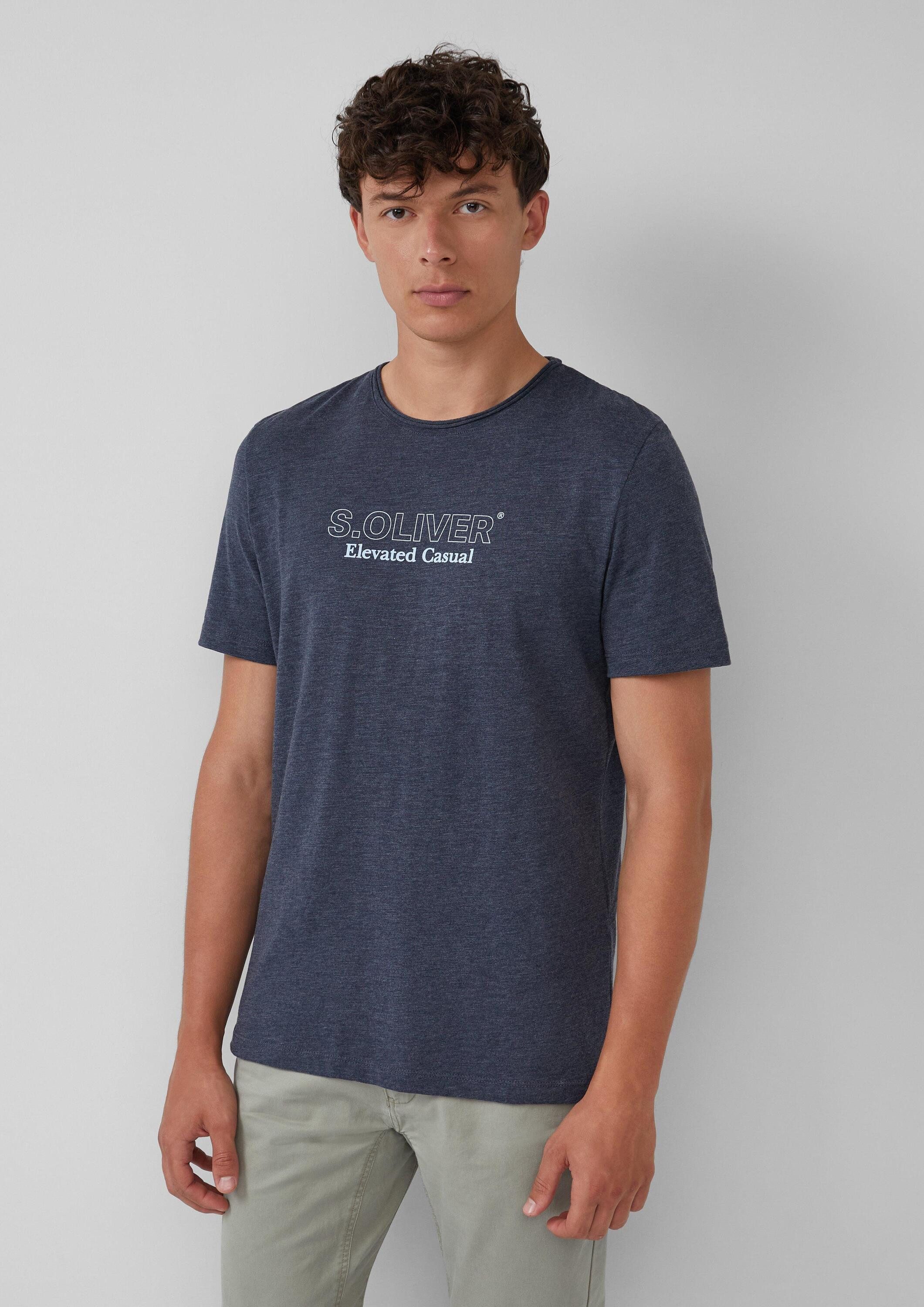 s.Oliver Kurzarmshirt T-Shirt Meliertes T-Shirt mit Rollkante und Frontprint