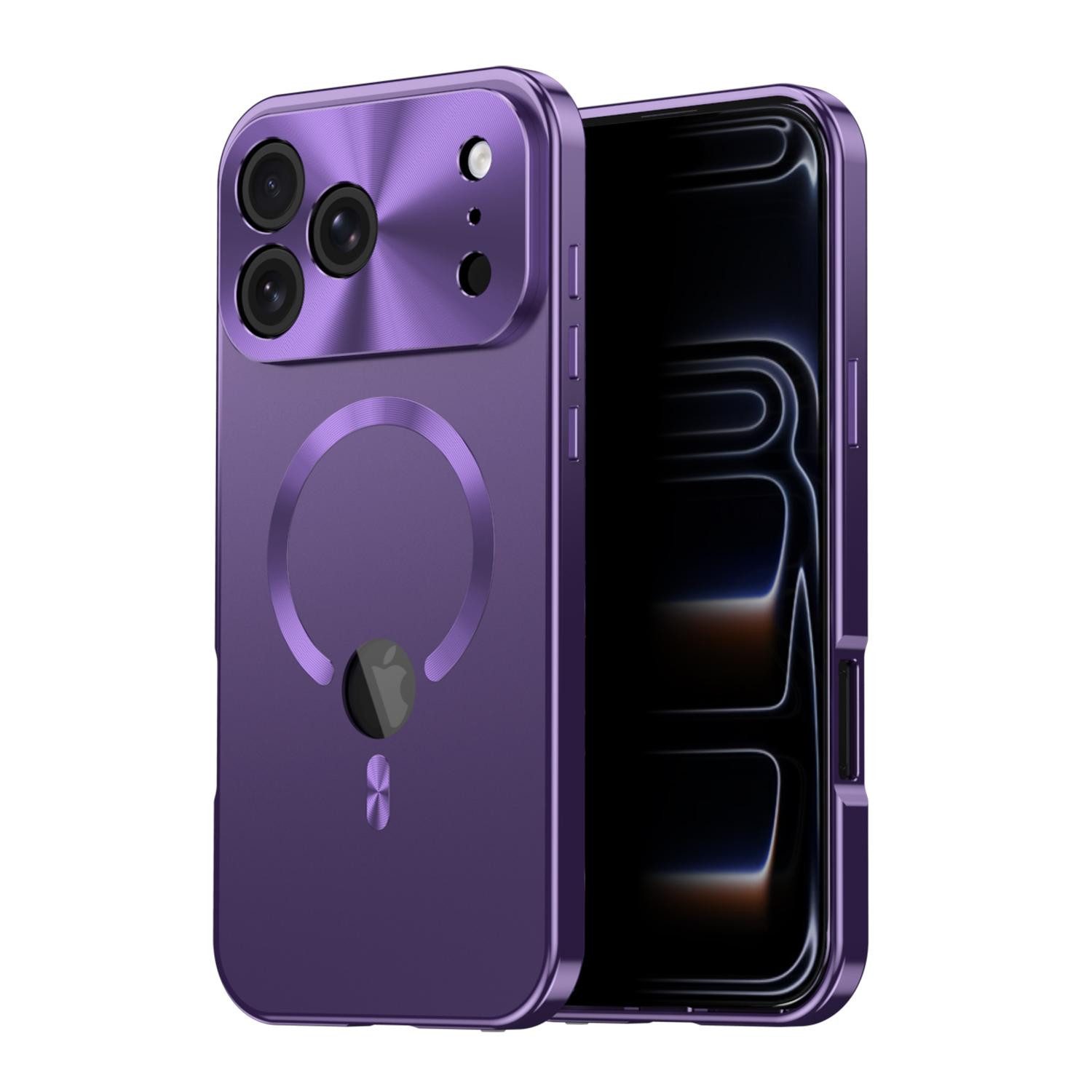 Wigento Handyhülle Für Apple iPhone 17 Pro Max Full Cover MagSafe Hülle Metallrahmen Lila, Magnetverschluss, MagSafe-kompatibel, stoßfest, präzise Aussparungen