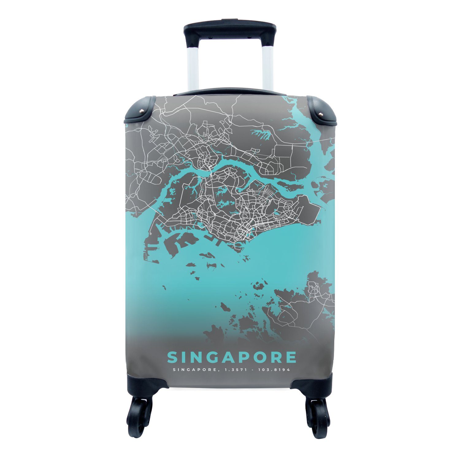 MuchoWow Handgepäckkoffer Stadtplan - Blau - Singapur - Karte, 4 Rollen, Reisetasche mit rollen, Handgepäck für Ferien, Trolley, Reisekoffer