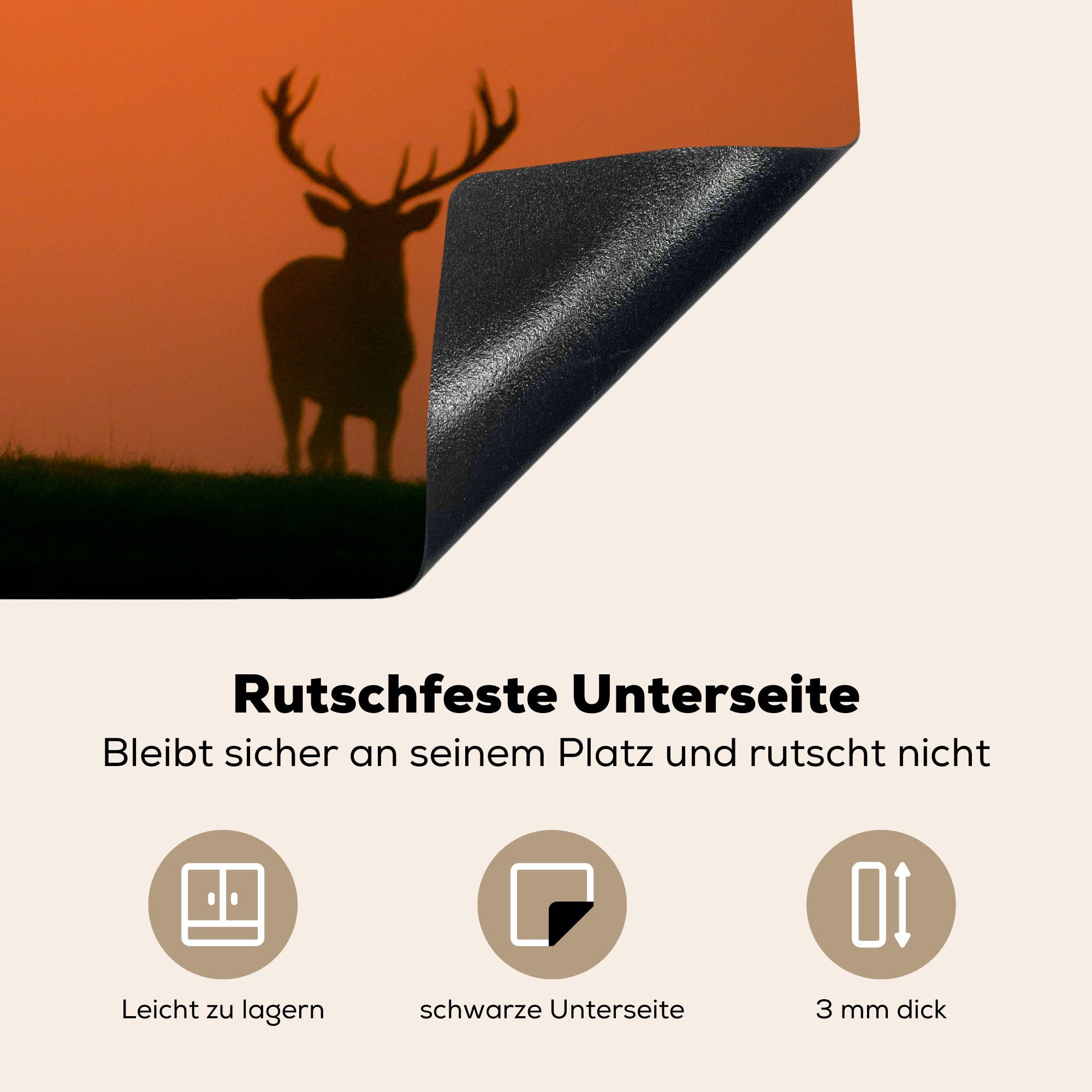 Vinyl, 81x52 Ceranfeldabdeckung cm, Schutz - tlg), (1 Induktionskochfeld die - küche, Herdblende-/Abdeckplatte Scherenschnitt MuchoWow Nebel, für Hirsch