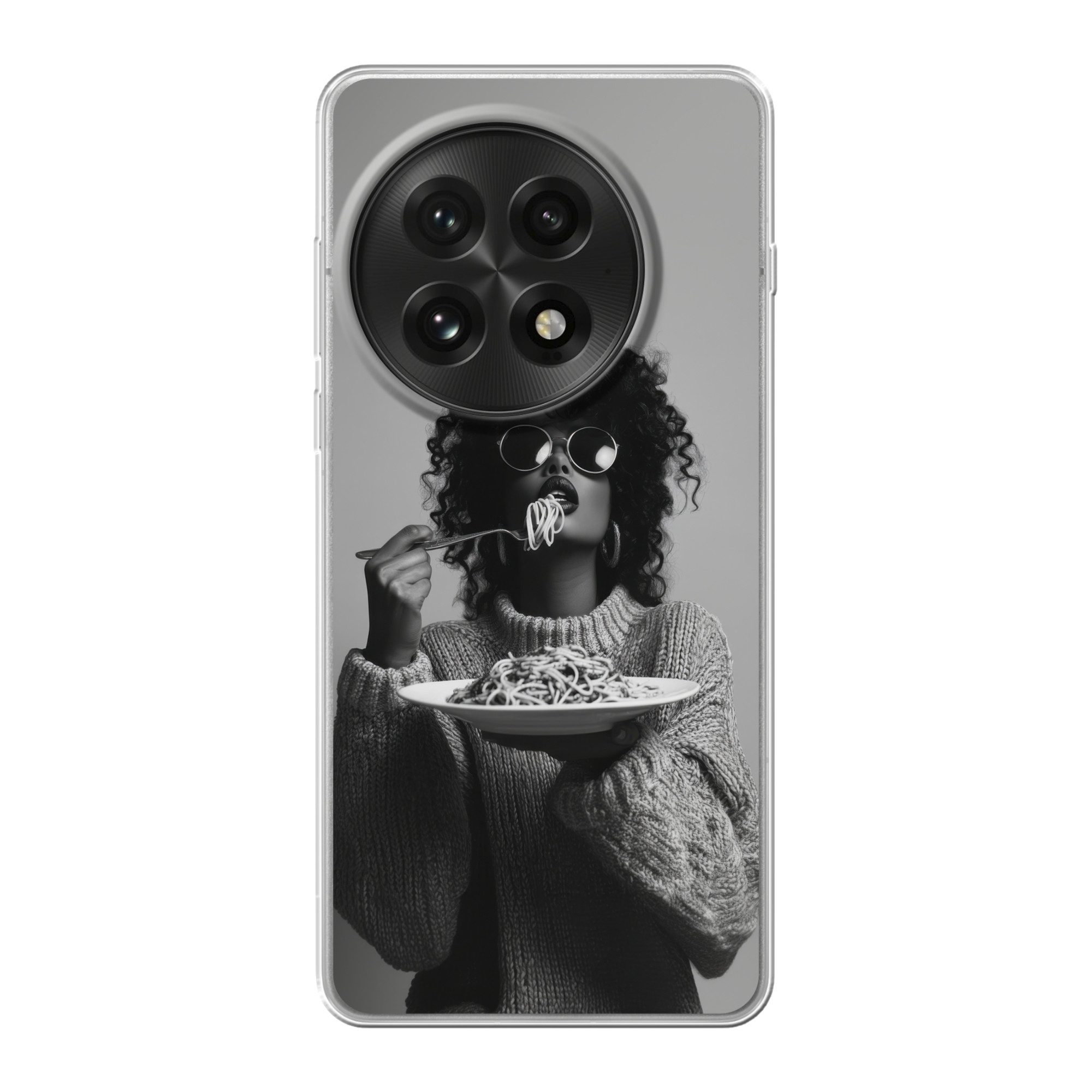 MuchoWow Handyhülle für OnePlus 13 Frau - Nudeln - Schwarz - Weiß, Phone Case, Silikon, Schutzhülle Dünn