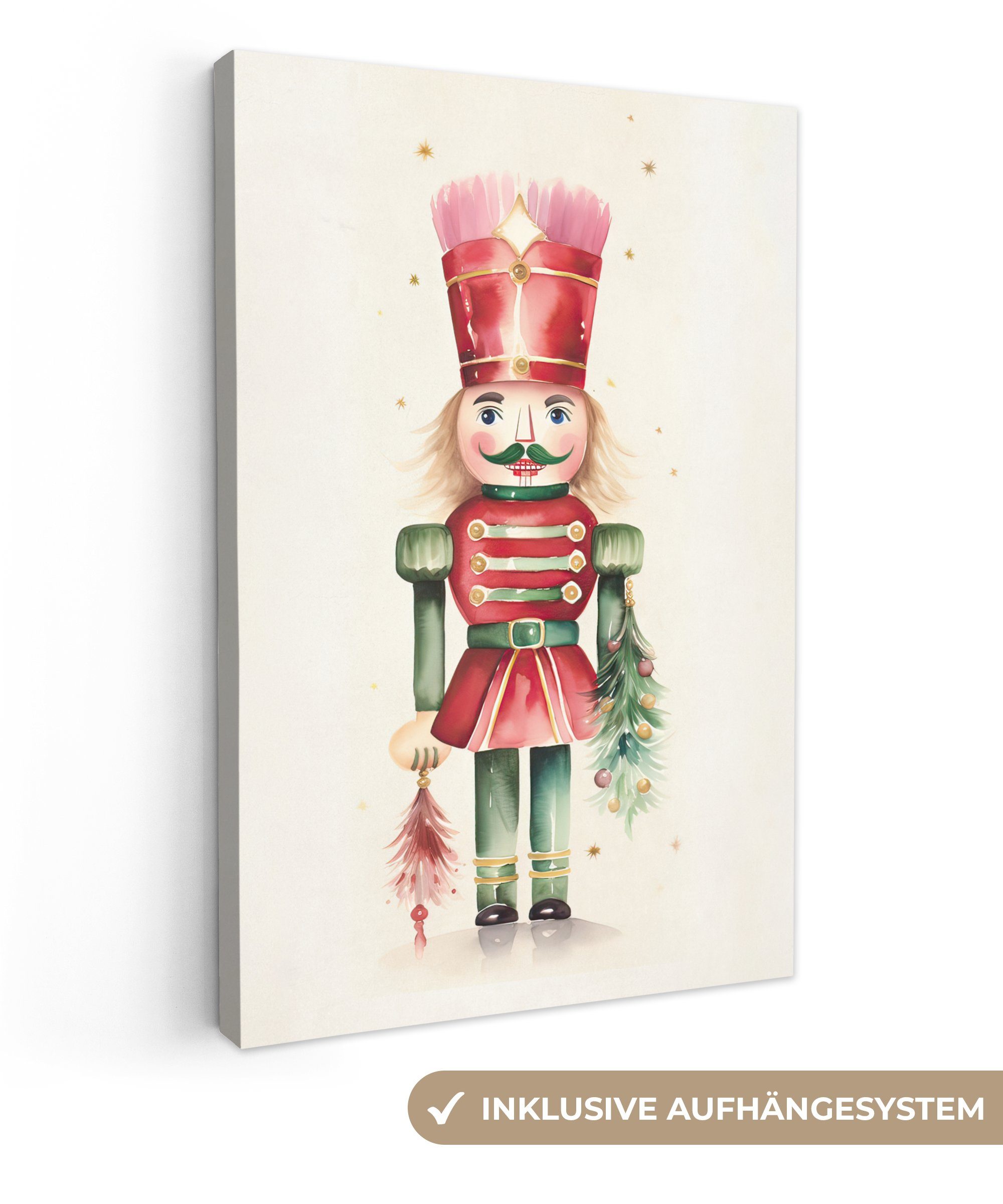 OneMillionCanvasses® Leinwandbild Nussknacker - Weihnachten - Rot - Aquarel günstig online kaufen