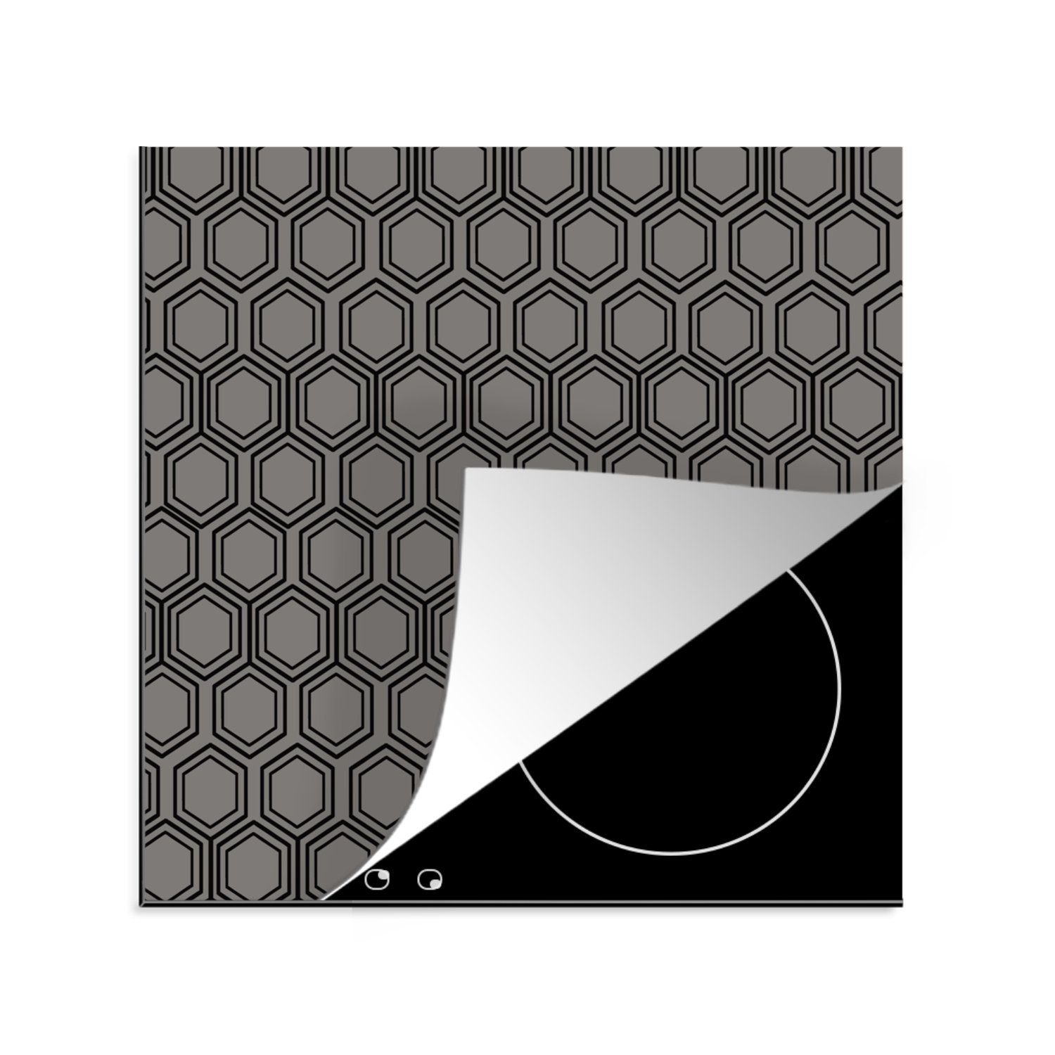 MuchoWow Herdblende-/Abdeckplatte Schwarz - Muster - Sechseck, Vinyl, (1 tlg), 78x78 cm, Ceranfeldabdeckung, Arbeitsplatte für küche