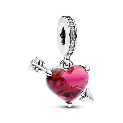 Pandora Charm-Einhänger Rotes Herz und Pfeil Murano-Glas Charm-Anhänger von PANDORA