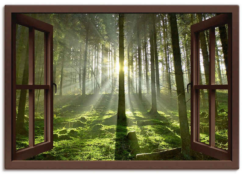 Artland Leinwandbild Fensterblick - Wald im Gegenlicht, braun, Fensterblick (1 St), auf Keilrahmen gespannt