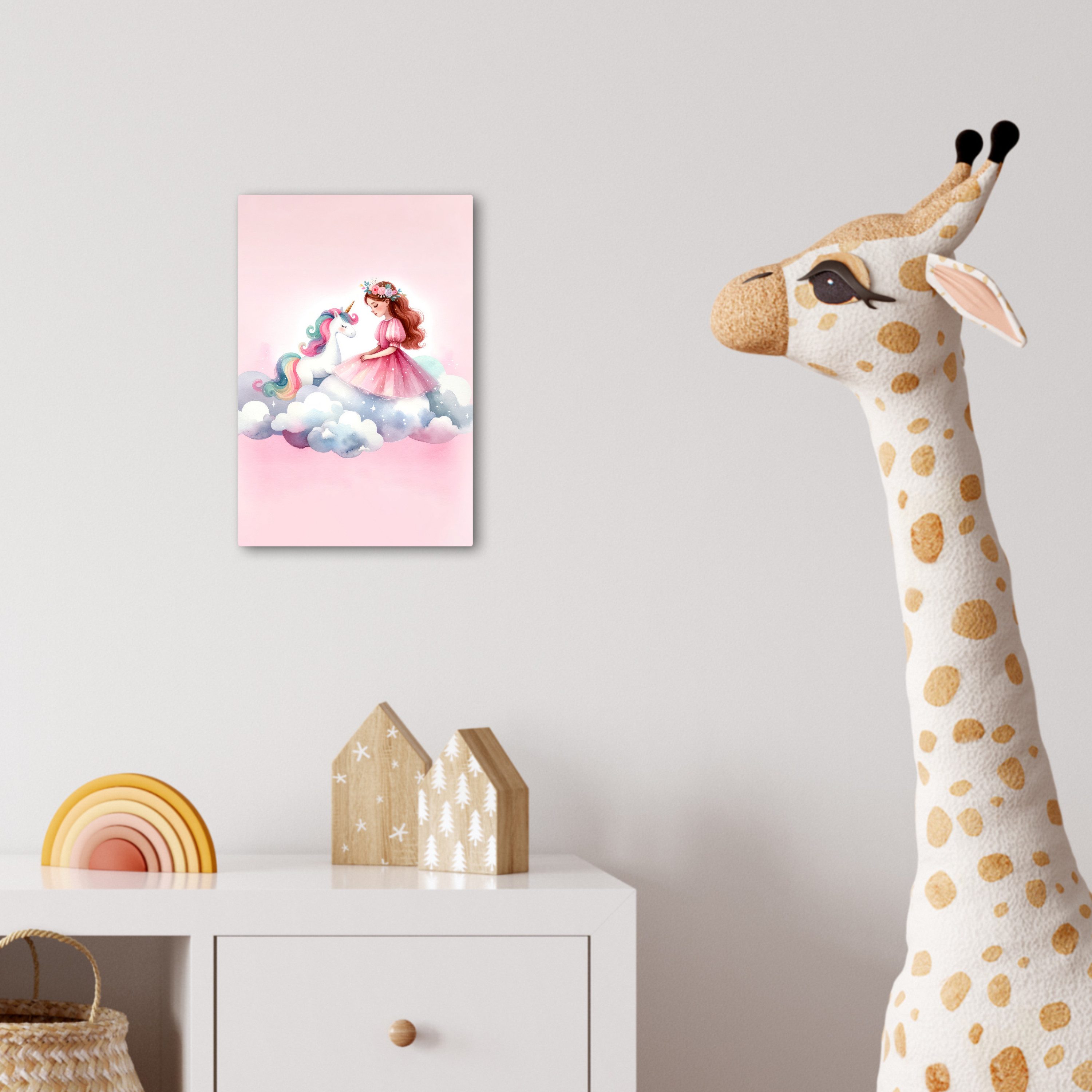OneMillionCanvasses® Leinwandbild Einhorn - Prinzessin - Einhorn - Rosa - Wolken, Fotodruck (1 St), Kinderzimmer Deko, Mädchen und Jungen Bilder 20x30 cm – Bild 4 von 5