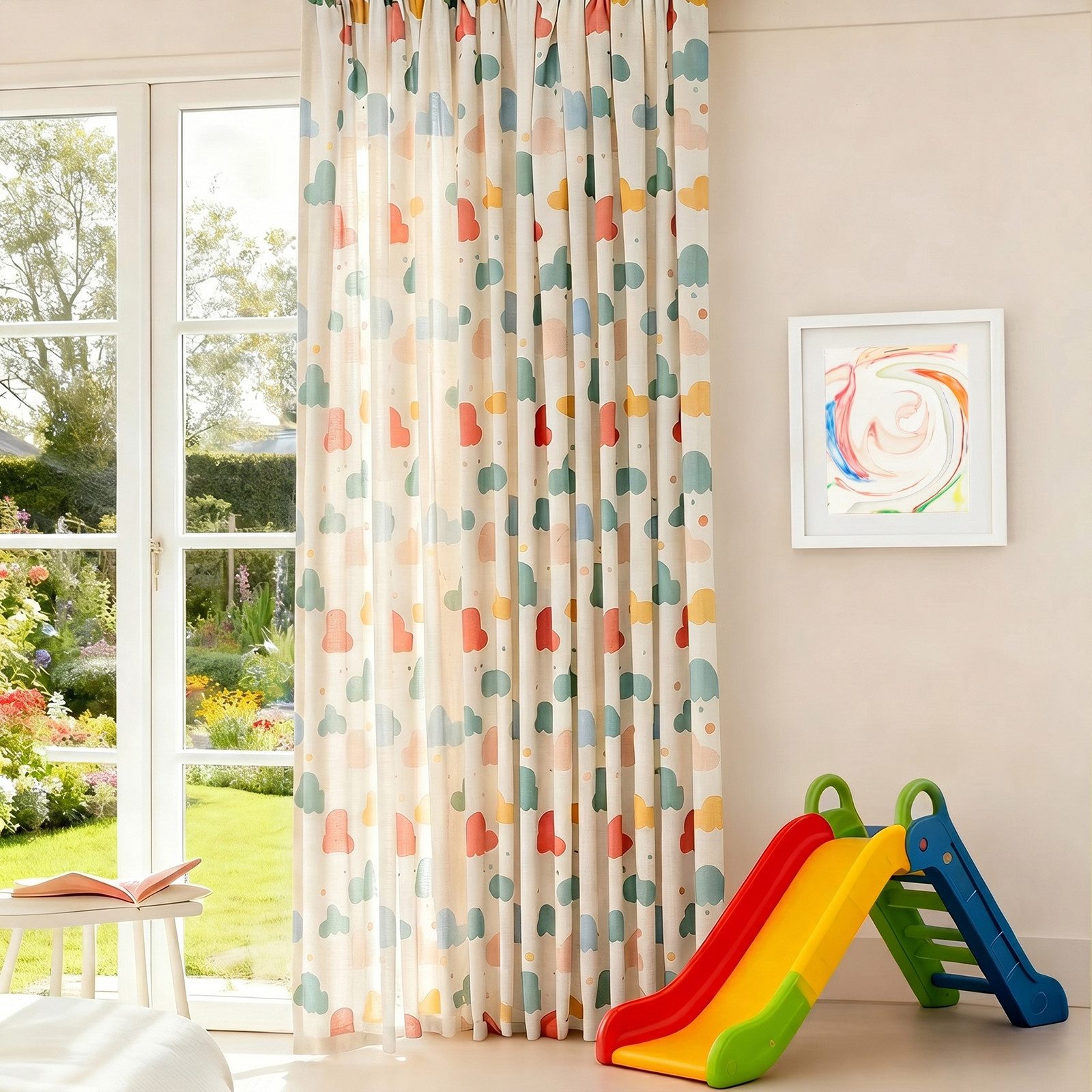 Lapamax Gardine Regenbogen Voile Vorhänge für Kinderzimmer, 2er-Set (2 St), Multifunktionsband, halbtransparent, Polyester