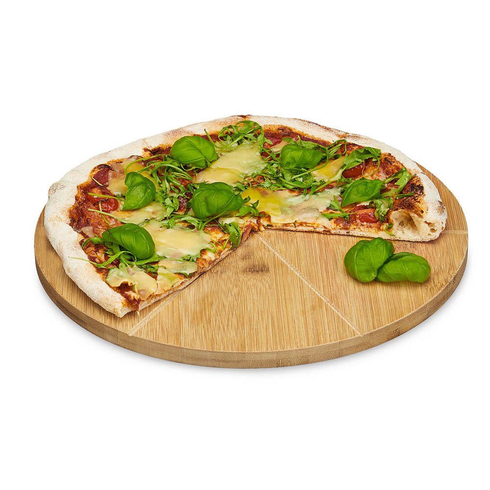 relaxdays Pizzaschneidebrett 1 Pizzateller Bambus Schneidebrett 33cm, Bambus, (1-St)