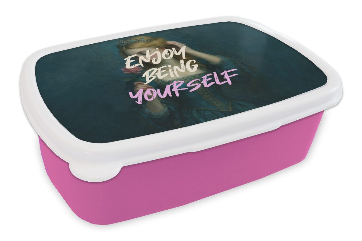 MuchoWow Lunchbox Frau - Rose - Zitat, Kunststoff, (2-tlg), Brotdosen, Lunch Box, Brotbox für Kinder und Erwachsene