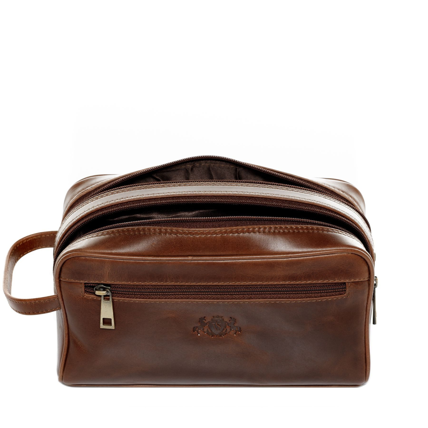 SID & VAIN Kulturbeutel echt Leder Kulturtasche groß hell-braun, Waschbeutel Echtleder für Herren, Kosmetiktasche vintage hellbraun