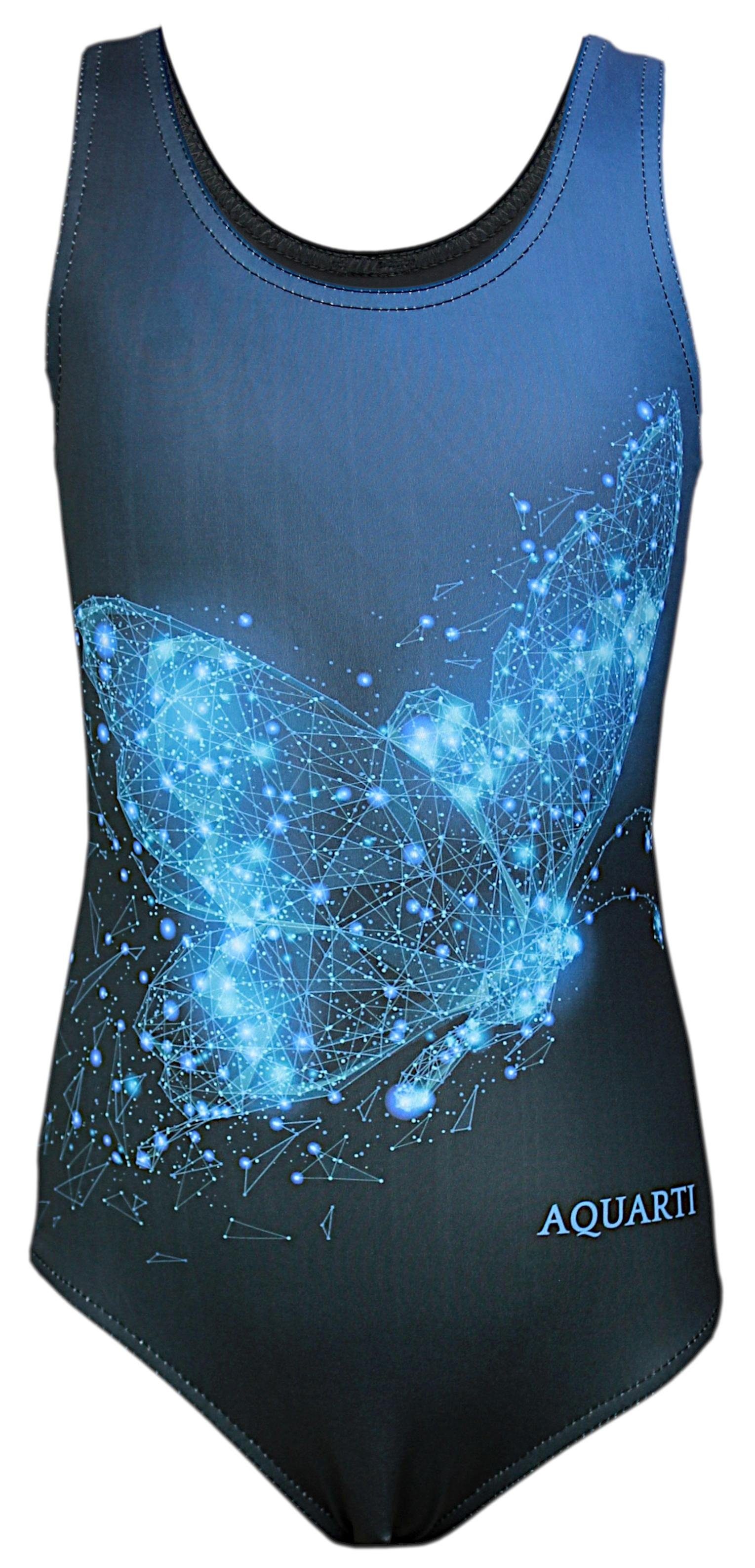 Aquarti Badeanzug Aquarti Mädchen Badeanzug Print / Blau Schmetterling mit Schwarz Ringerrücken