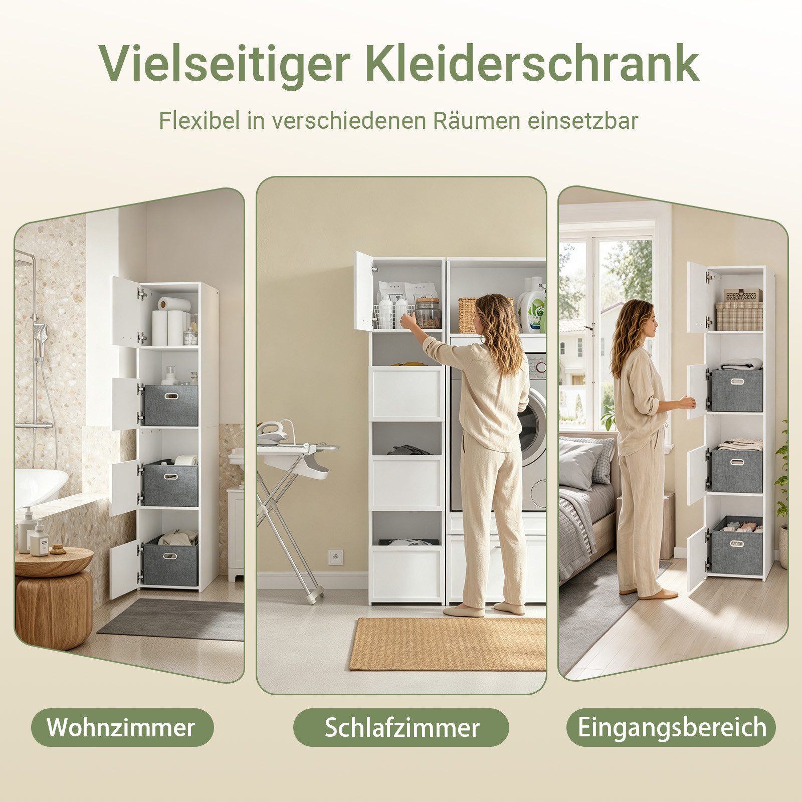 SoBuy Kleiderschrank BZR232, Hochschrank mit 4 Türen, Mehrzweckschrank Garderobenschrank (1er Set) Kleiderschrank, mit 3 offenen Fächern und 3 Stoffboxen für Wa – Bild 4 von 5