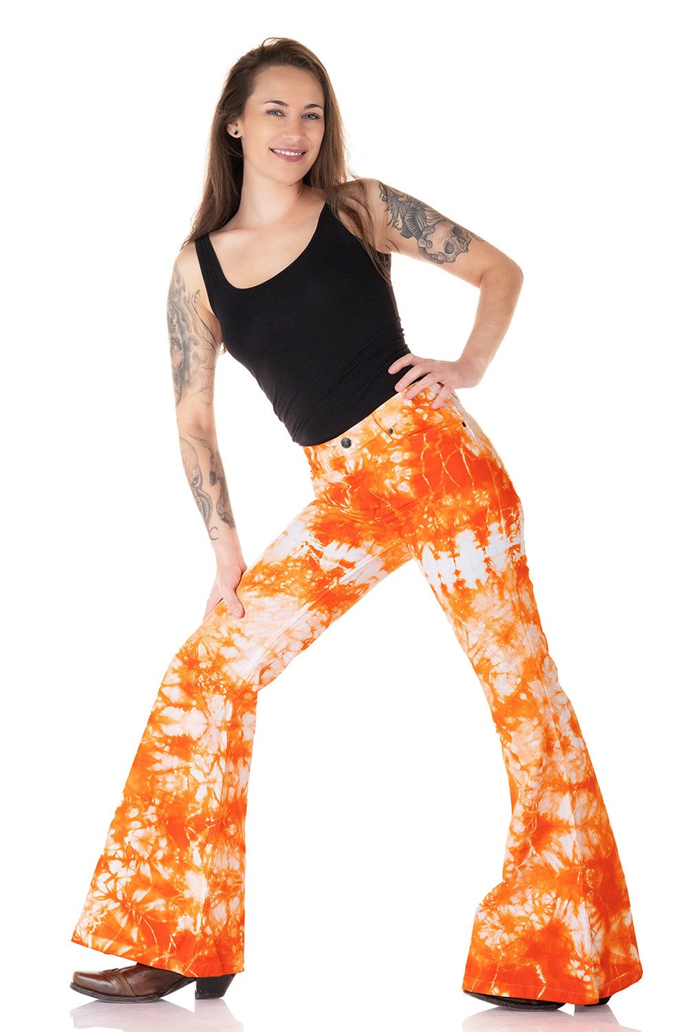 Comycom Schlaghose Damen Batik orange weiss