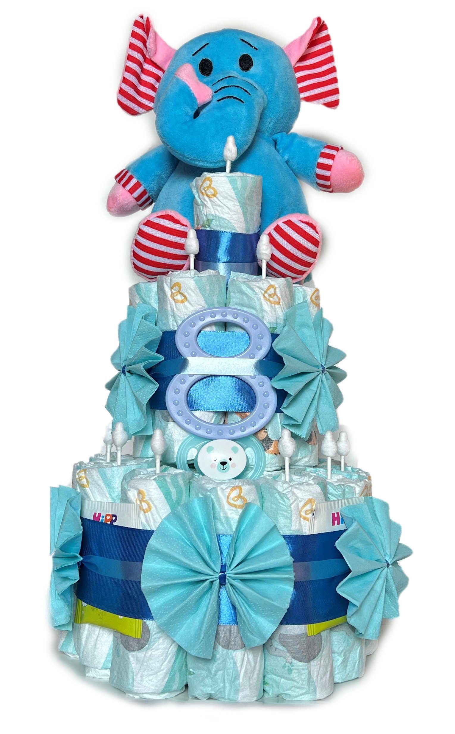 Geschenketorten-Gebhardt Windeln Windeltorte Elefant - Geschenk zur Geburt für einen Jungen, Diese Windeltorte ist ein schönes Geschenk zur Geburt für einen Jungen