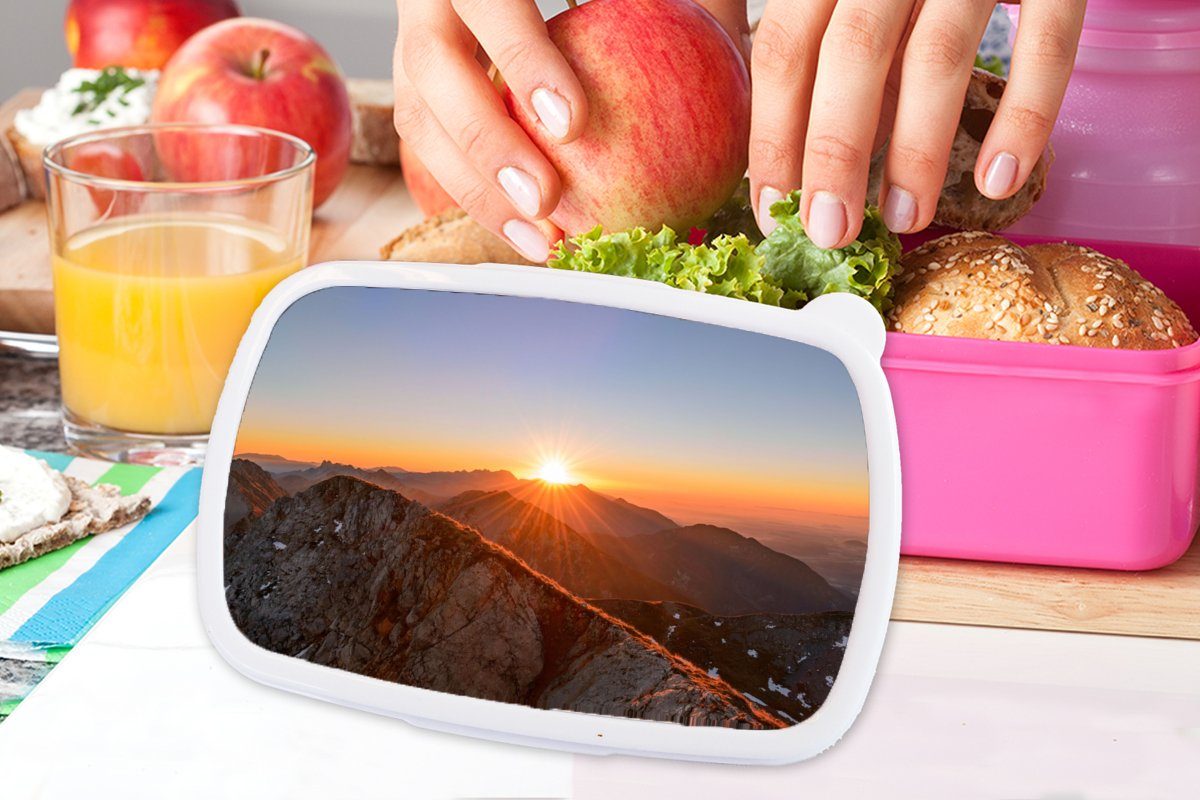 Mädchen, Kunststoff, Sonne, rosa für Lunchbox Berg - Landschaft Kinder, MuchoWow Kunststoff Snackbox, Brotdose Erwachsene, (2-tlg), - Brotbox