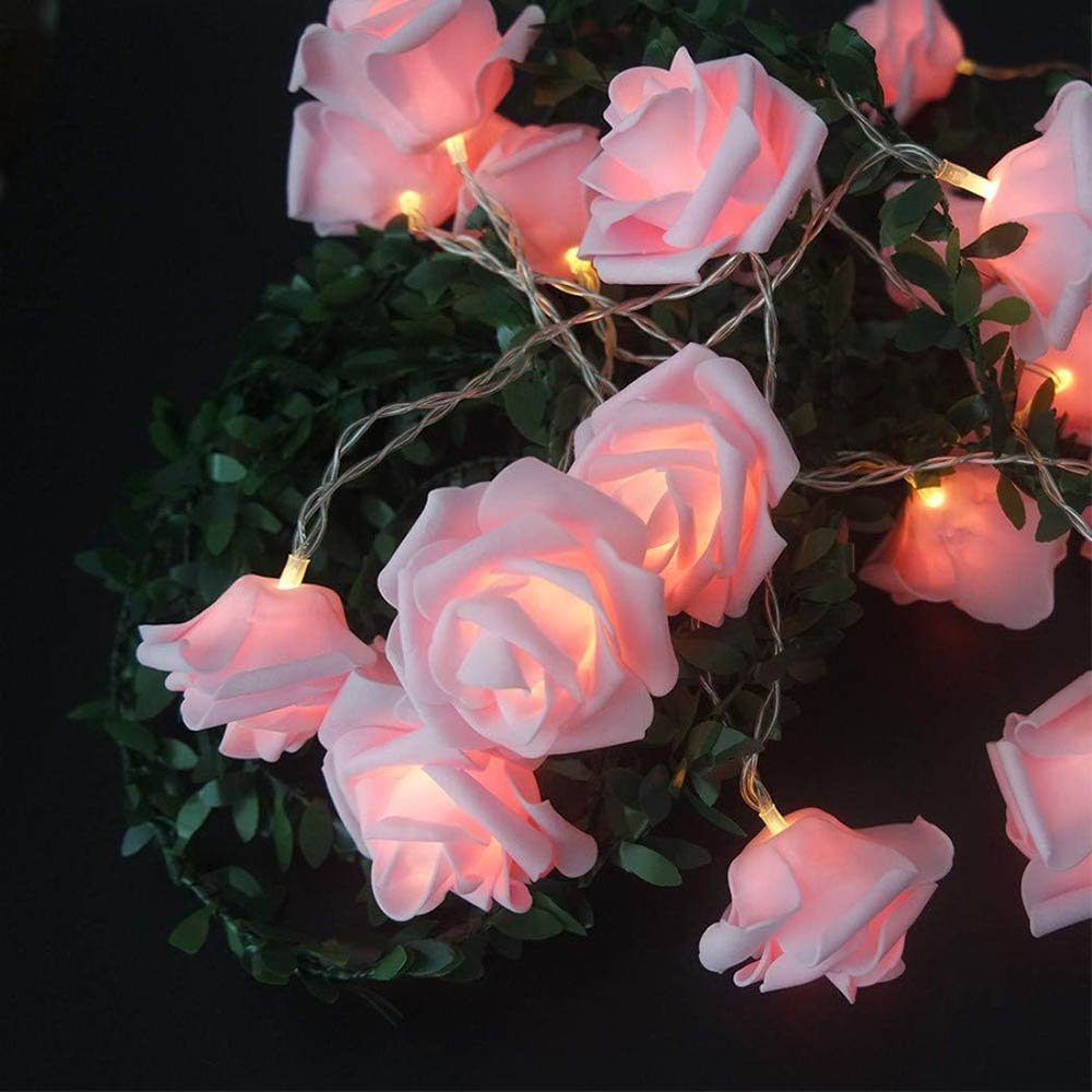 Rosnek LED-Lichterkette 3M, Rose Blume, batteriebetrieben, für Datum Hochzeit Valentinstag, Party Schlafzimmer Deko Rosa