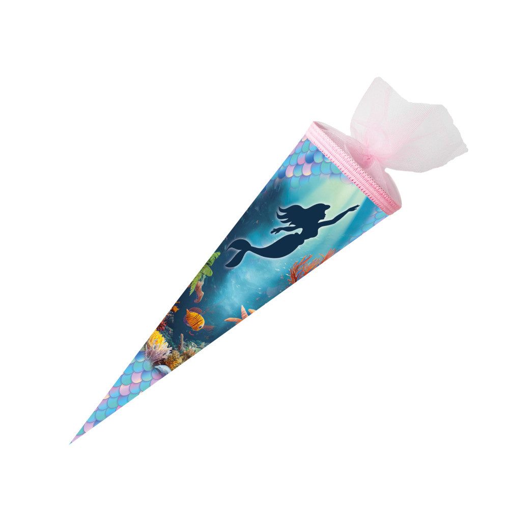 Schultüte Nestler Schultüte Meerjungfrau rund mit Tüllverschluss 50cm