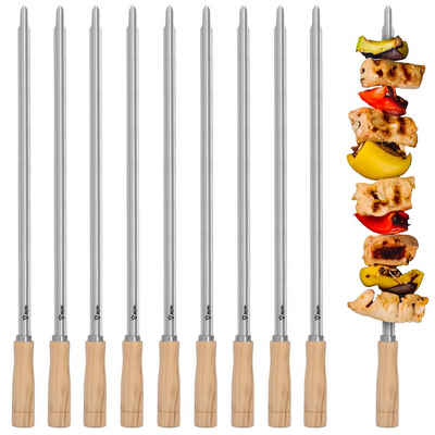 BBQ-Toro Grillspieß Edelstahl Grillspieße mit Holzgriff (10 Stück), 56 cm, Churrasco (Set, 10-St., 10 Stück), Halter mit Grillspießen, für z.B. Schaschlik, Gemüse, aus Edelstahl