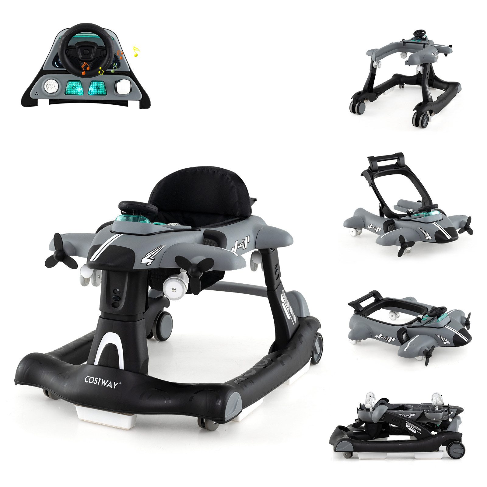 COSTWAY Lauflernhilfe, 6 in 1 mit abnehmbarer Spieluhr, Licht, ab 6 Monaten günstig online kaufen