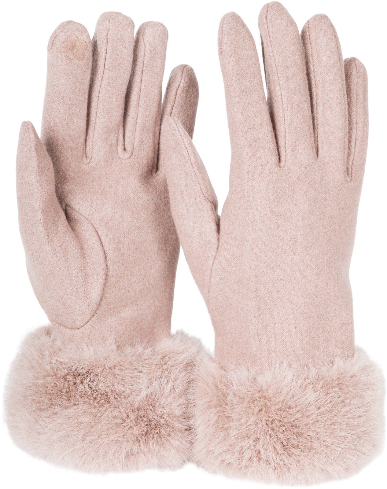 styleBREAKER Fleecehandschuhe Unifarbene Touchscreen Handschuhe mit Kunstfell Taupe