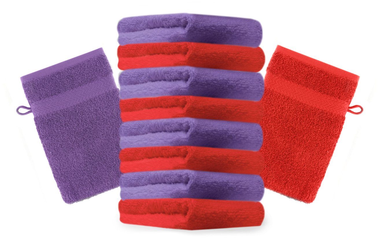 Betz Waschhandschuh 10 Stück Waschhandschuhe rot Baumwolle Set Waschlappen und Farbe lila Premium cm 16x21 100