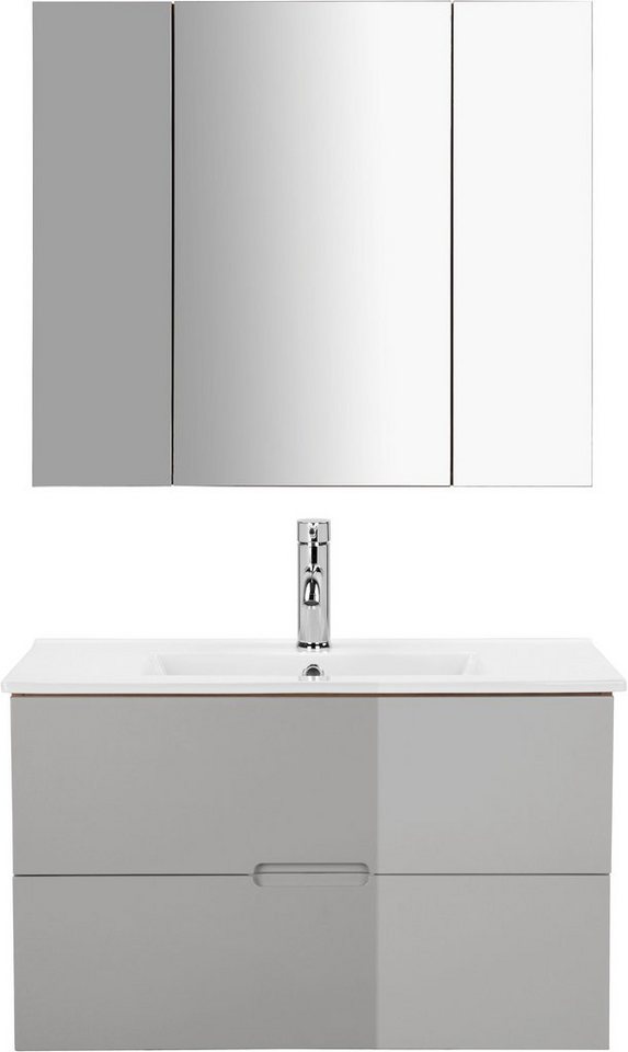 Waschtisch, Spiegelschrank (Komplett-Set, 3-St), andas Badmöbel Lund Breite Set Badezimmerset, Badmöbel-Set und 80cm Badschrank Becken