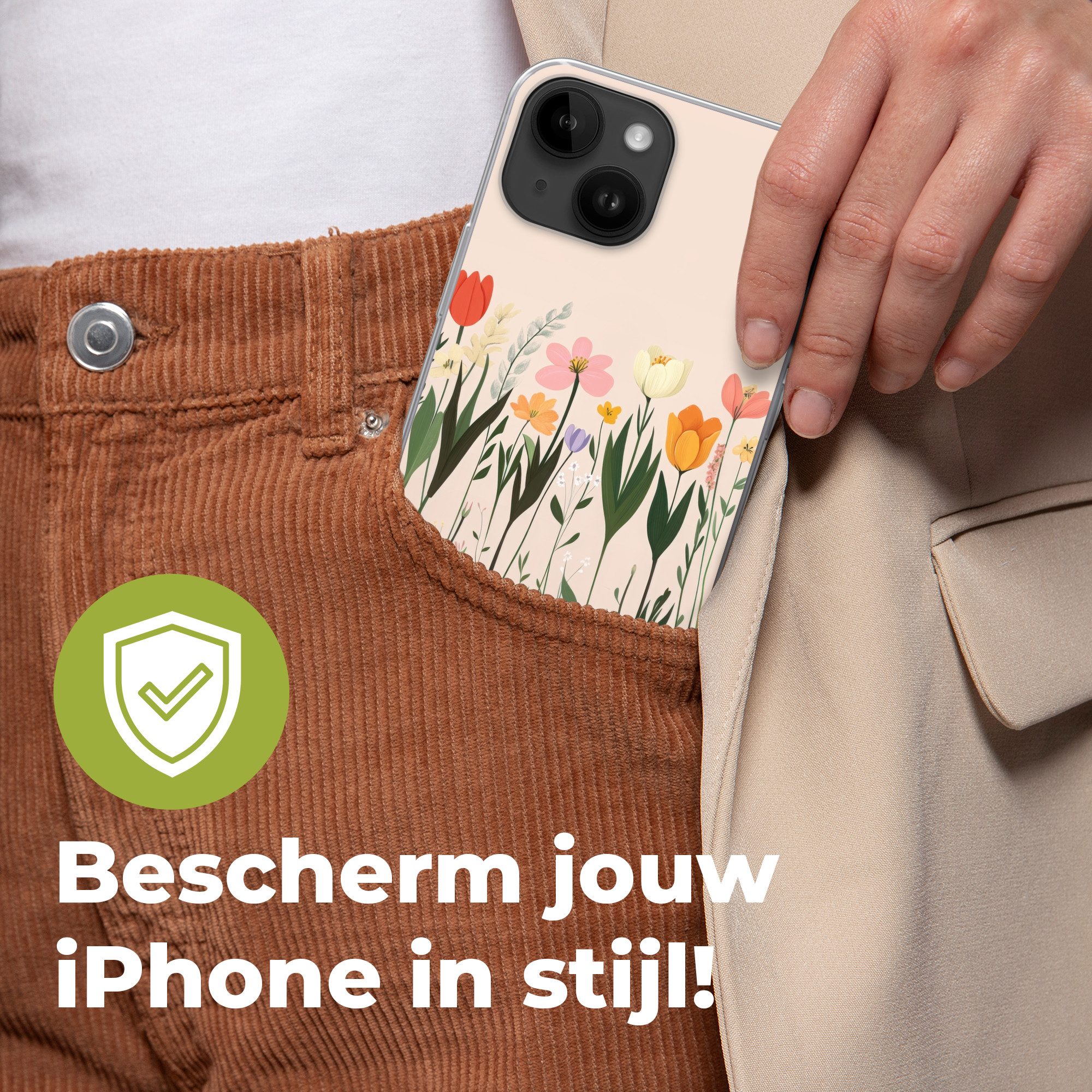 MuchoWow Handyhülle für Apple iPhone 14 Pastelltöne - Blumen - Illustration, Smartphone-Bumper, Print, Handy Schutzhülle Dünn