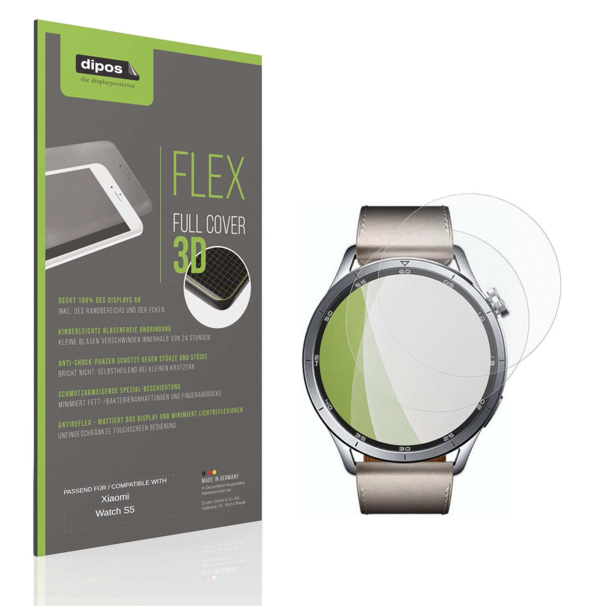 dipos Displayschutzfolie Schutzfolie für Xiaomi Watch S5, 2 Stück, Displayschutz Schutz Folie Made in Germany