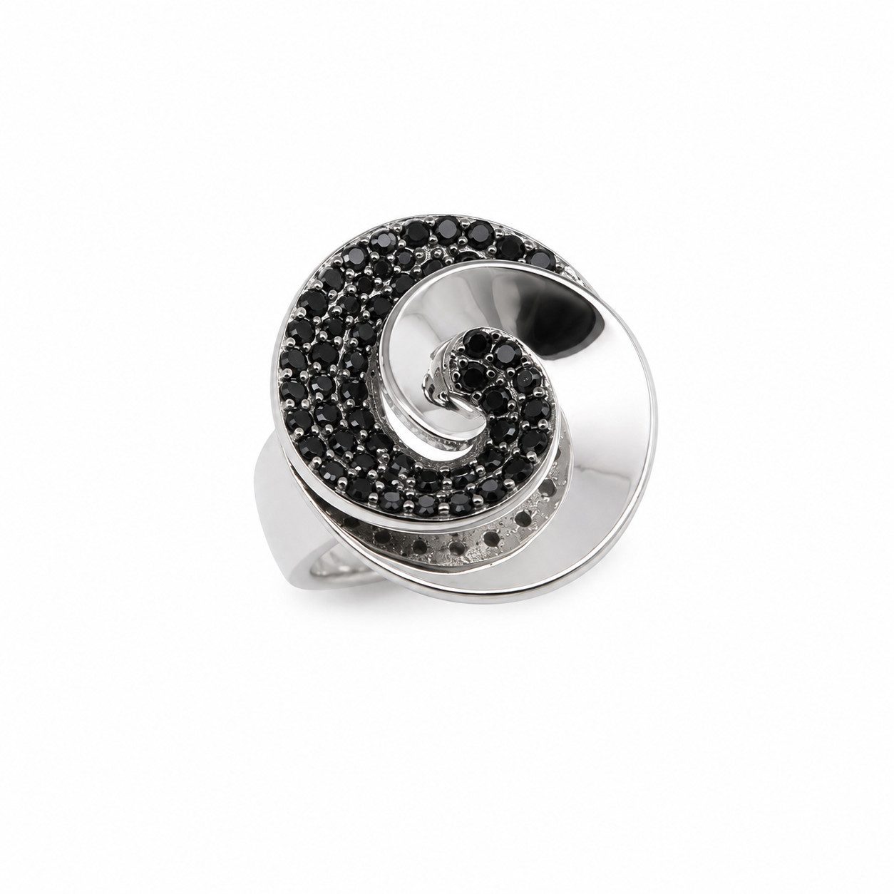 Sogni d'oro Fingerring "Spinellwirbel" mit schwarzem Spinell, Silber 925