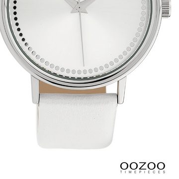 OOZOO Quarzuhr Oozoo Damen Armbanduhr OOZOO Timepieces, Damenuhr rund, groß (ca. 42mm), Lederarmband weiß, Fashion