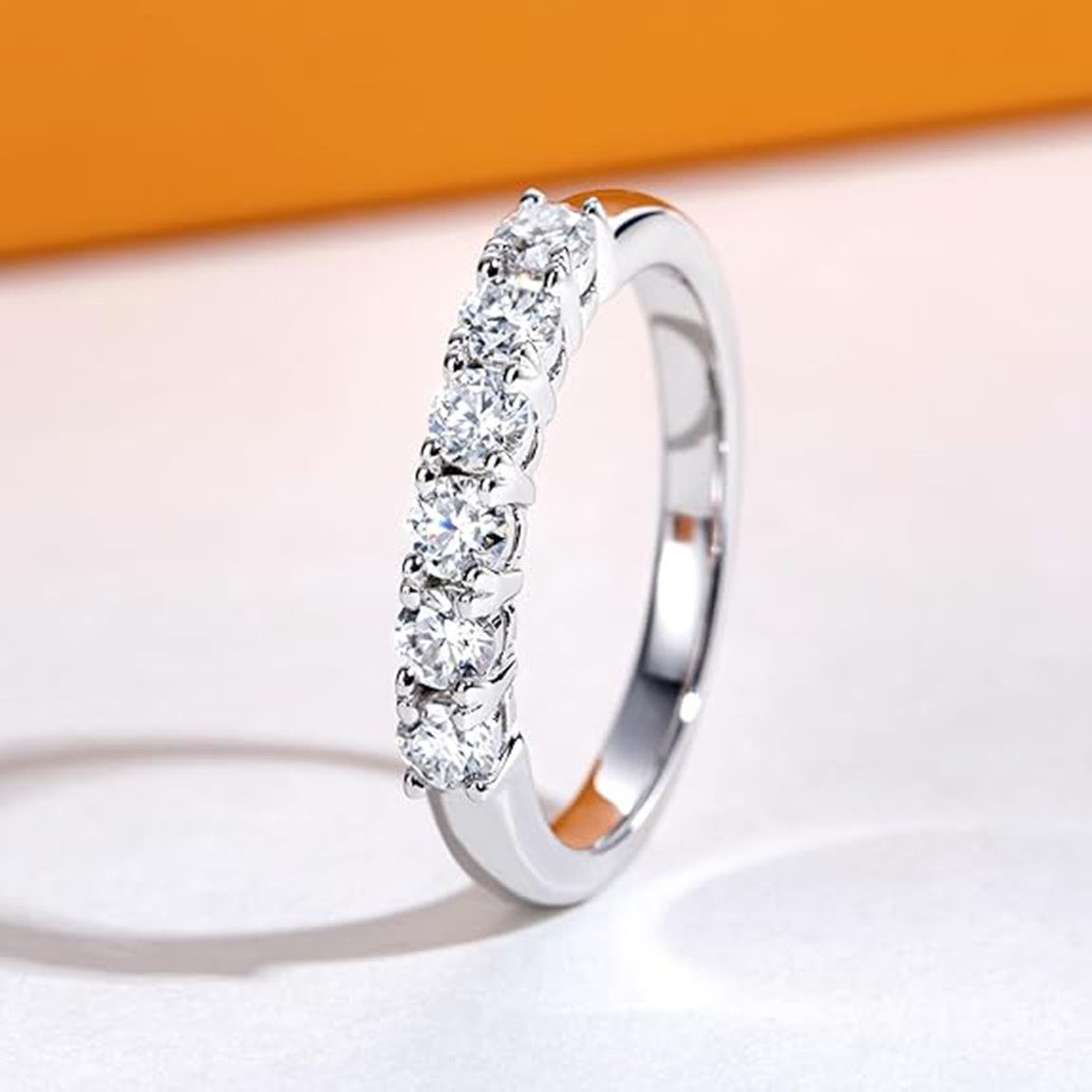 Jumpeak Diamantring D VVS1 14K Gold,Diamant Ring Damen,Verlobungsring, Runder Brillantschliff, Hochzeitsband, Hochzeitsgeschenk, 6 Diamanten