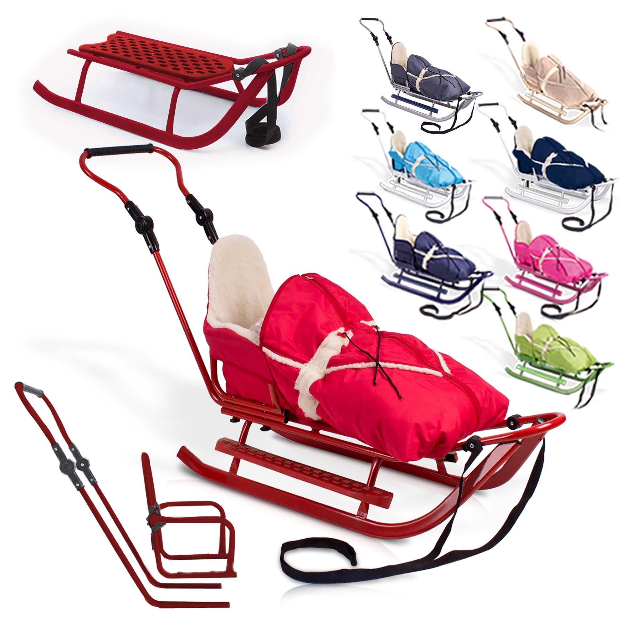 Onbest Санки Деревянные санки mit Fußsack Rückenlehne Zugleine, 120 kg, höhenvestellbar, Stahlgestell, Schiebegriff