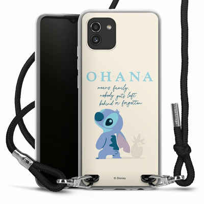 DeinDesign Handyhülle Lilo & Stitch Offizielles Lizenzprodukt Disney Ohana Stitch, Samsung Galaxy A03 Handykette Hülle mit Band Case zum Umhängen