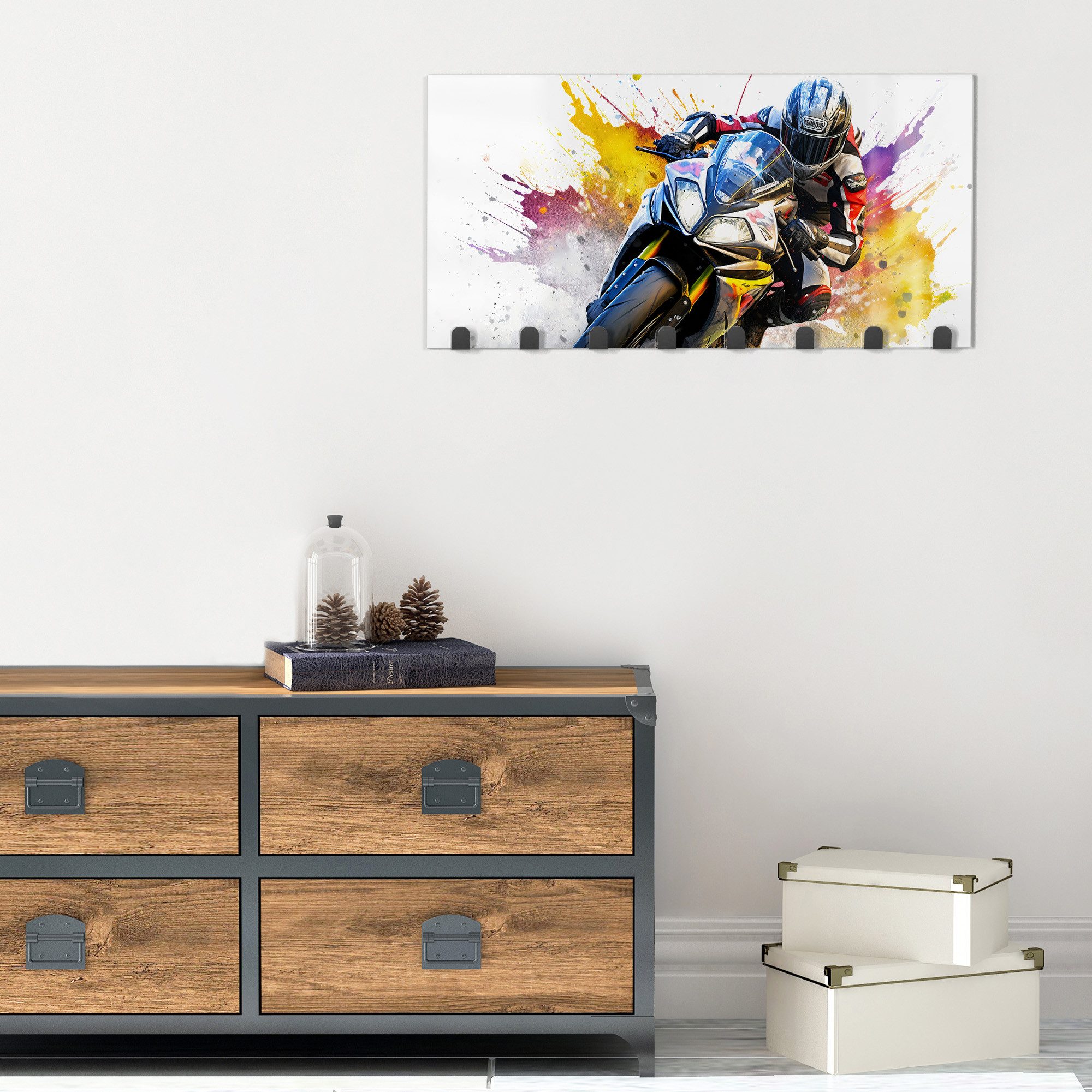 DEQOART Kleiderhaken 'Rasender Impuls', Glas Garderobe Paneel magnetisch beschreibbar