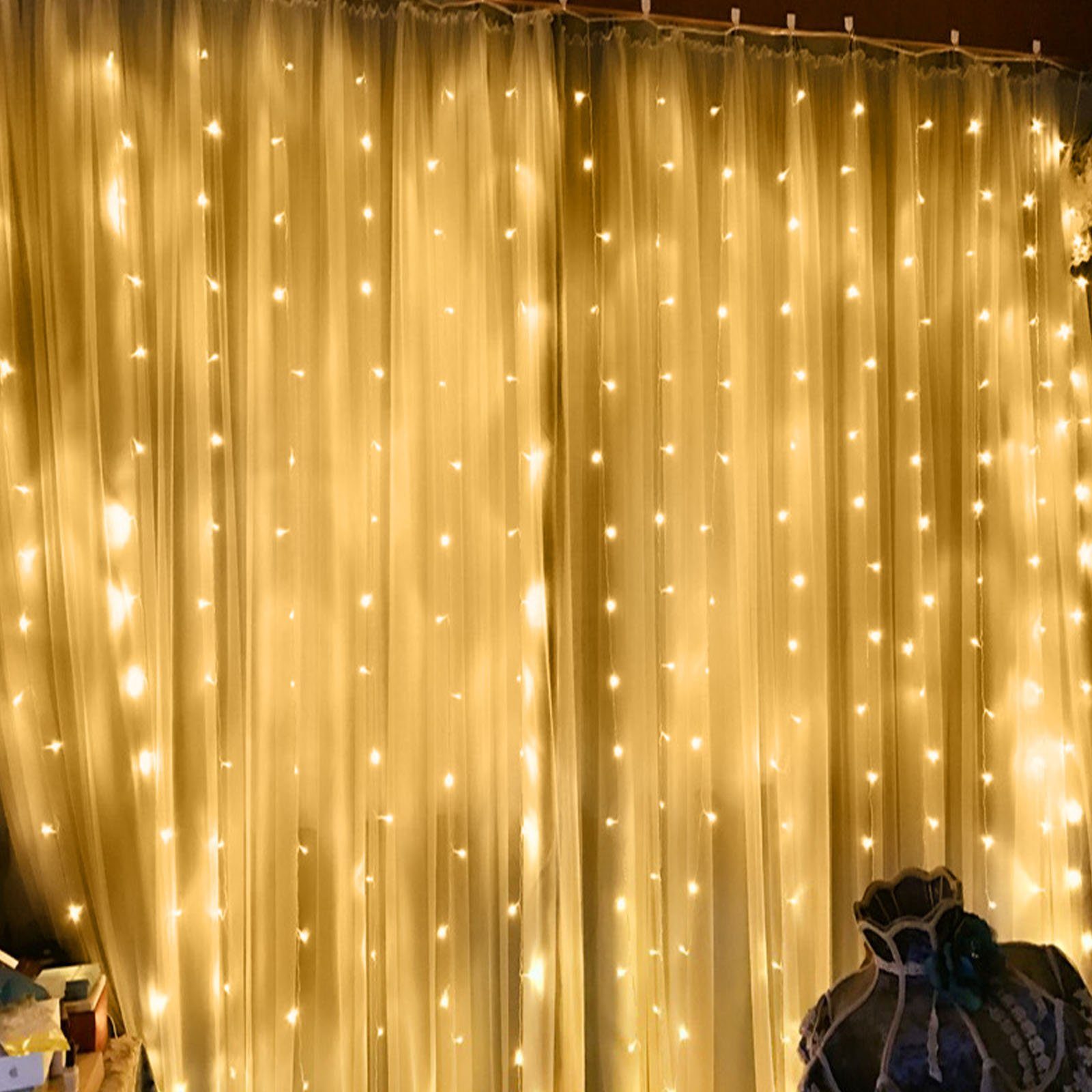 Rosnek LED-Lichtervorhang 300 LED Lichternetz Lichtervorhang Lichterkette, günstig online kaufen