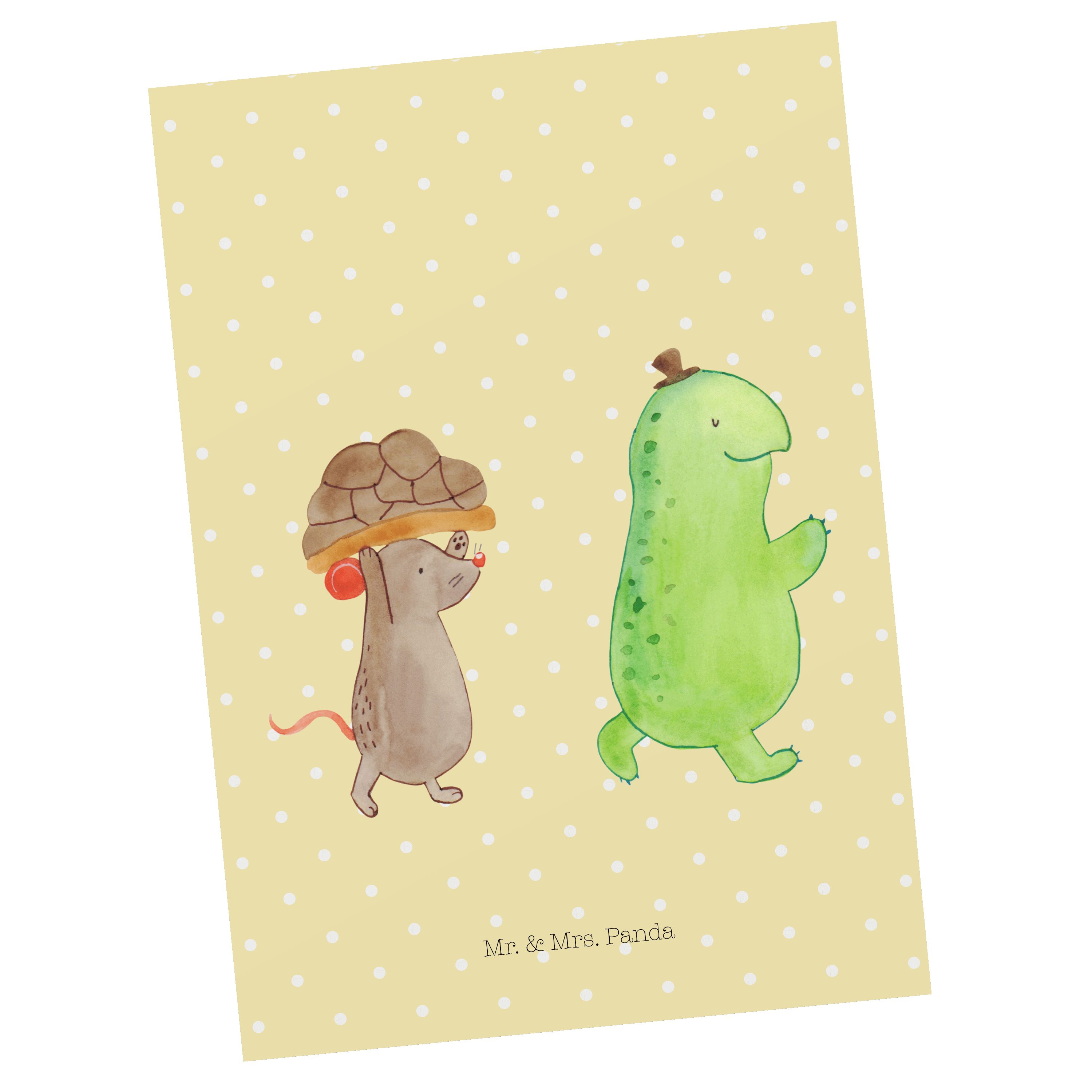 Mr. & Mrs. Panda Postkarte Schildkröte & Maus - Gelb Pastell - Geschenk, Geschenkkarte, beste Fr