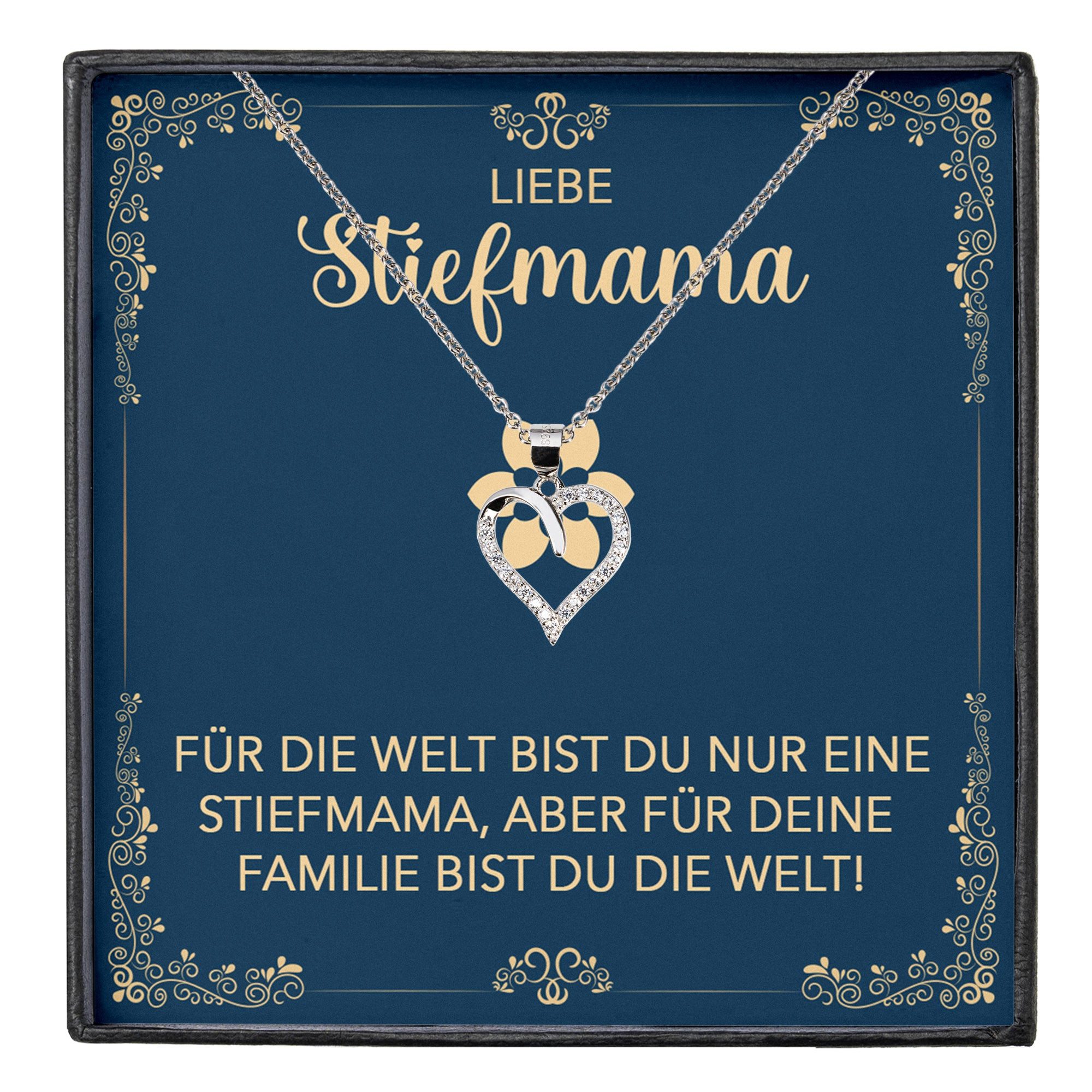 Schmuckset Stiefmama Geschenk Muttertag Bonus-Mama Herz Halskette Geburtstag