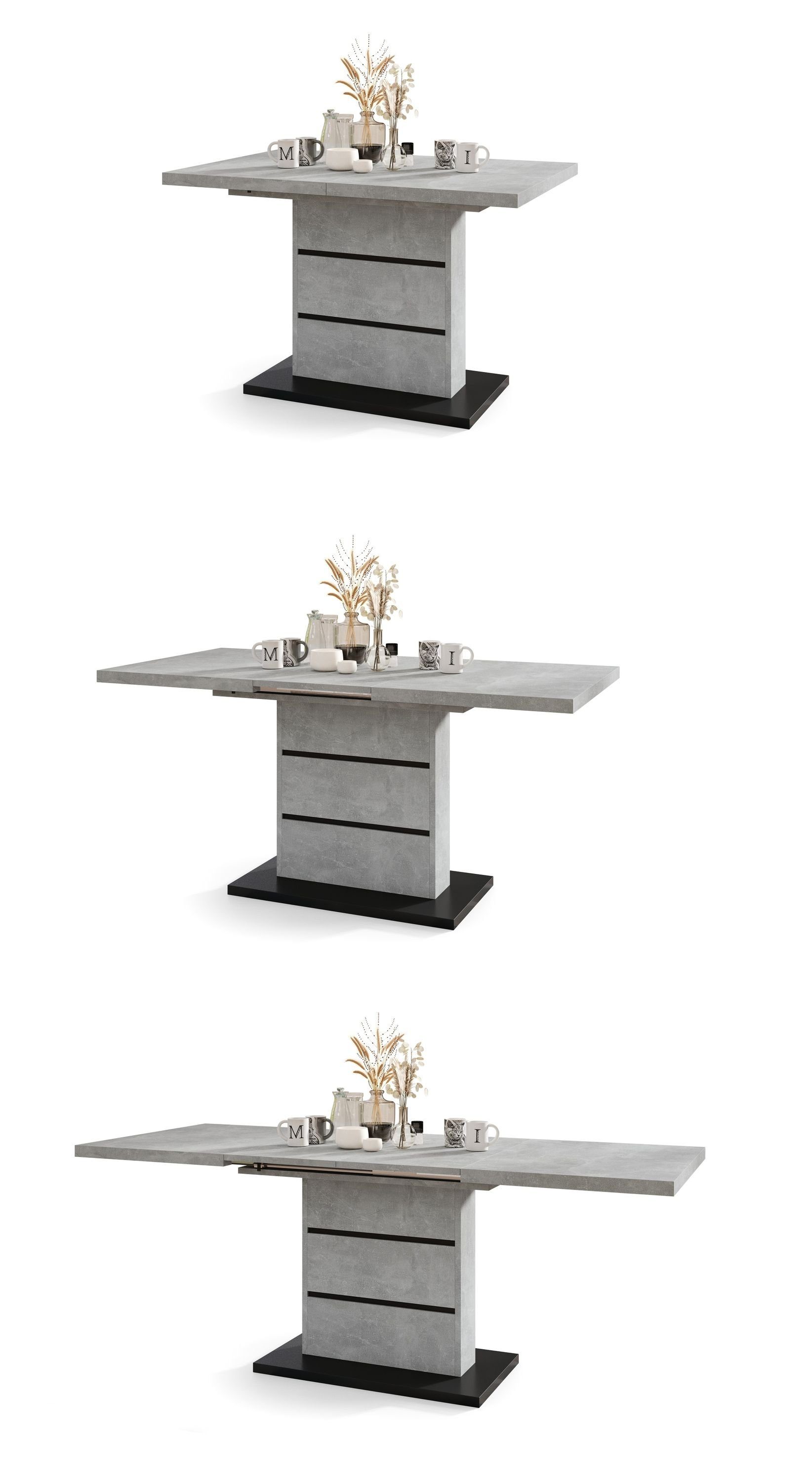 Schwarz 120 matt ausziehbar Esstisch - Design Mazzoni Beton Esstisch Piano - Tisch 200 Beton cm Schwarz