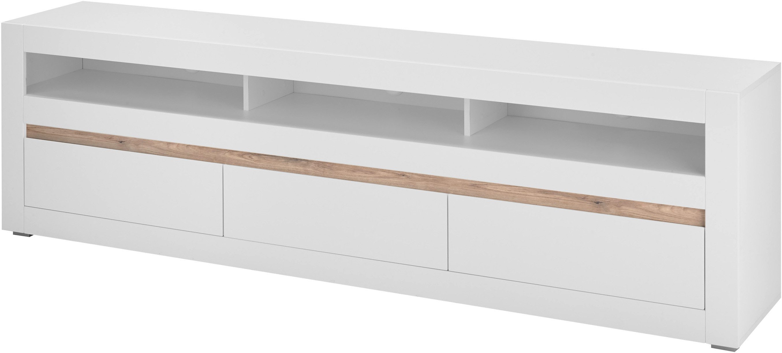 Home affaire Lowboard Chester, moderner TV-Unterschrank, Kommode mit Stauraum, Weiß Matt (1 St), austauschbare Blende in Griffleiste, zeitloses Design, 217 cm breit
