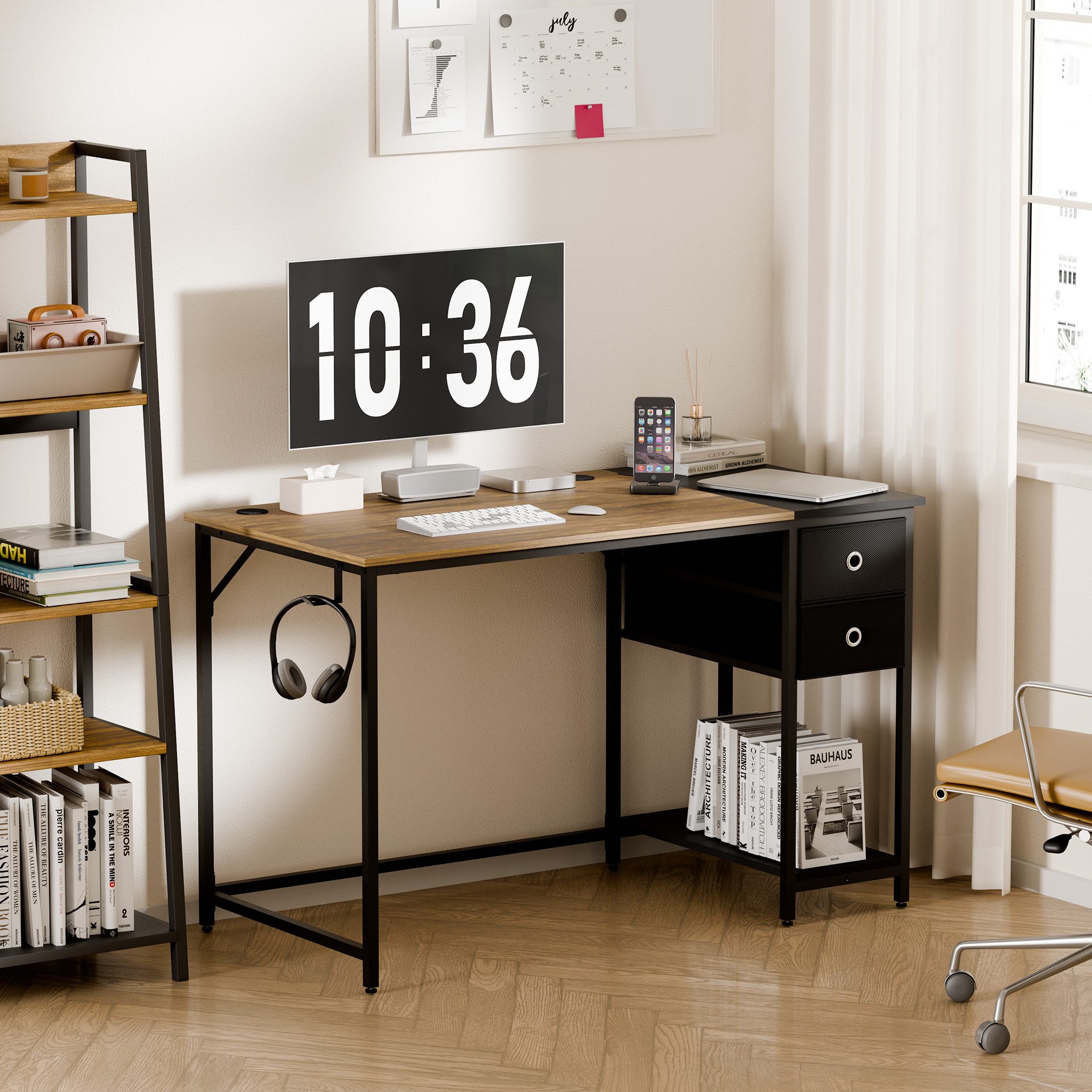 Mondeer Schreibtisch Computertisch, mit 2 Schubladen und Regal links oder r günstig online kaufen