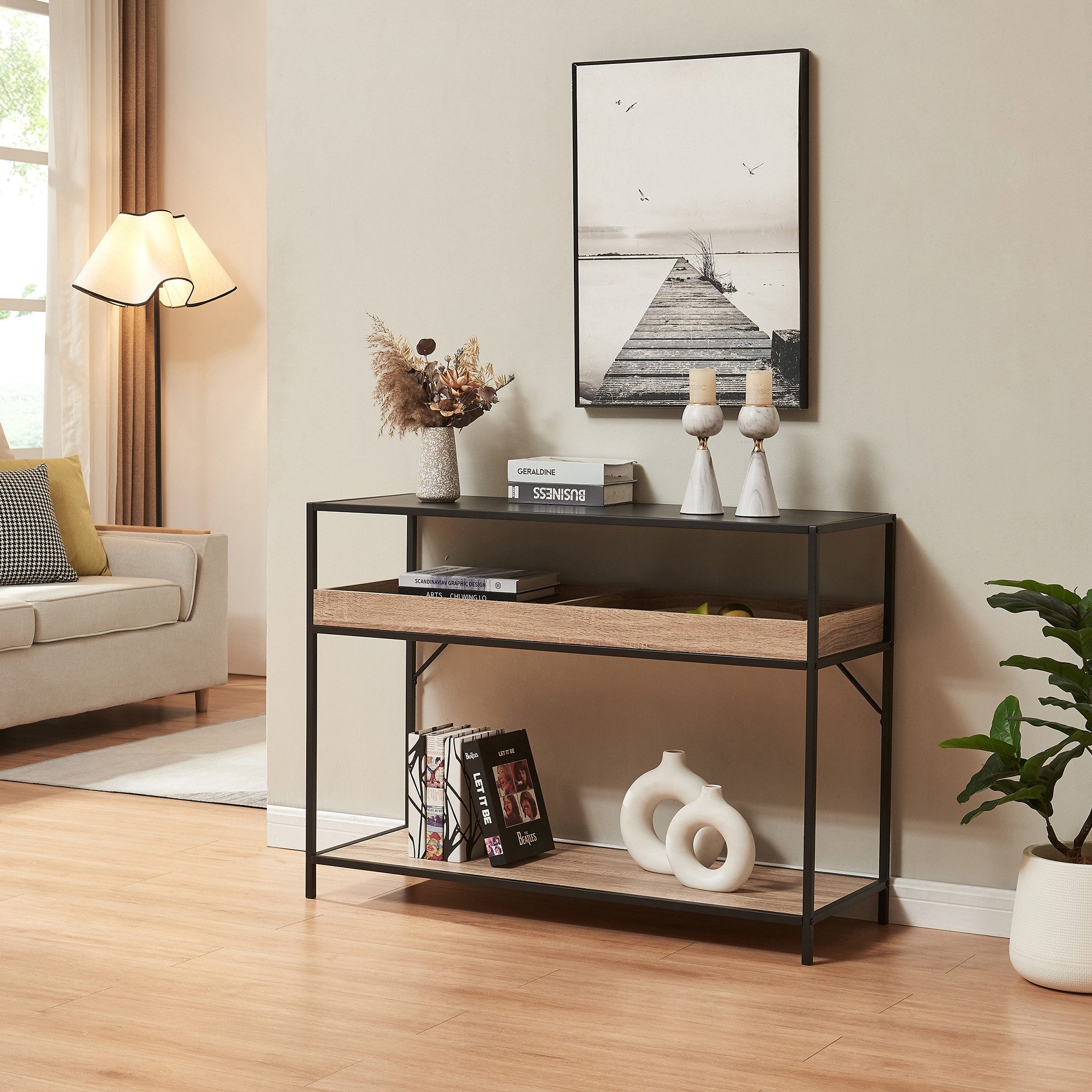 en.casa Konsolentisch, »Belana« 110x40x80 cm mit Stauraum Metallgestell Sch günstig online kaufen