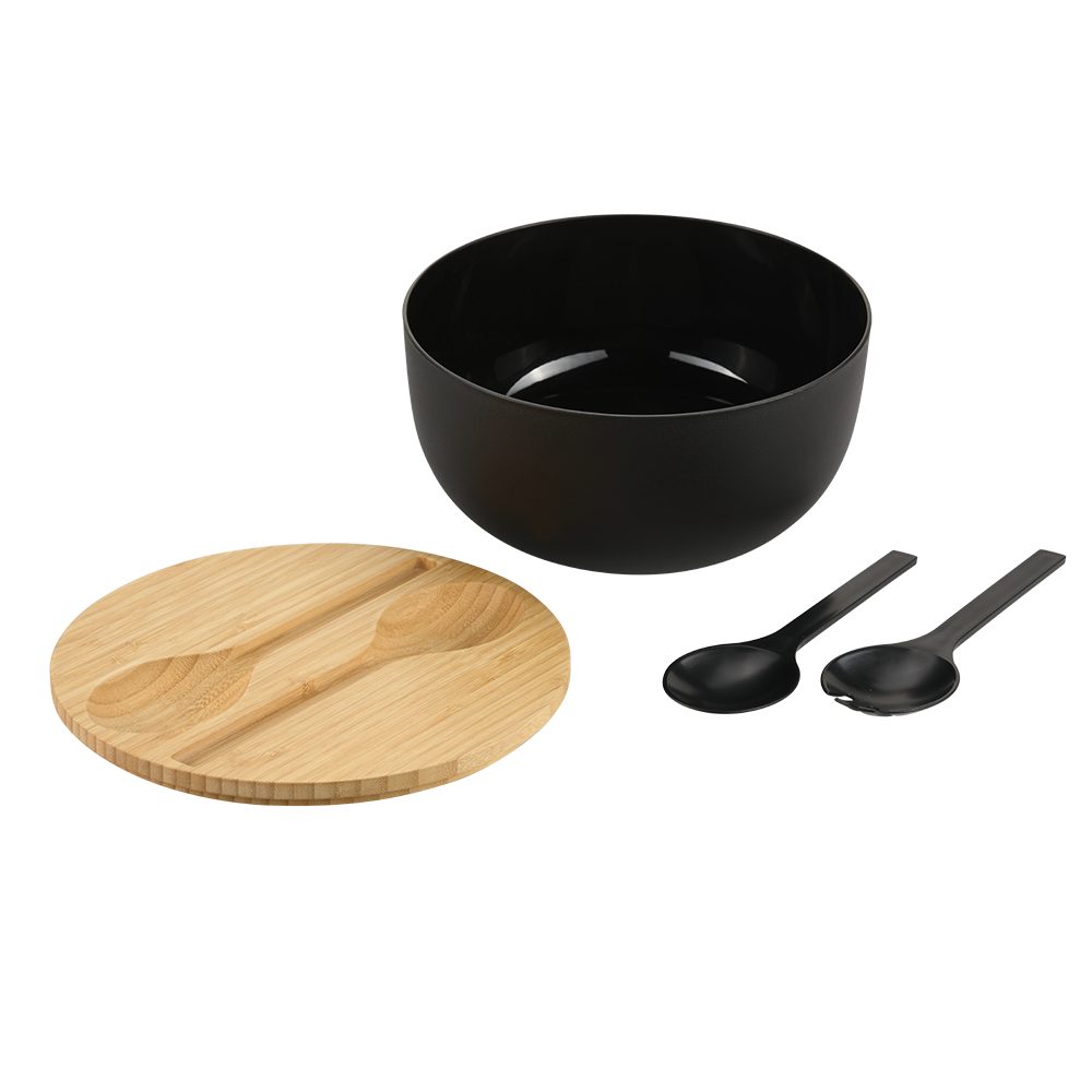 KESPER® Salatschüssel inkl. Salatbesteck, Polypropylen, (Set, 4-tlg), Deckel aus FSC®-zertifiziertem Bambus