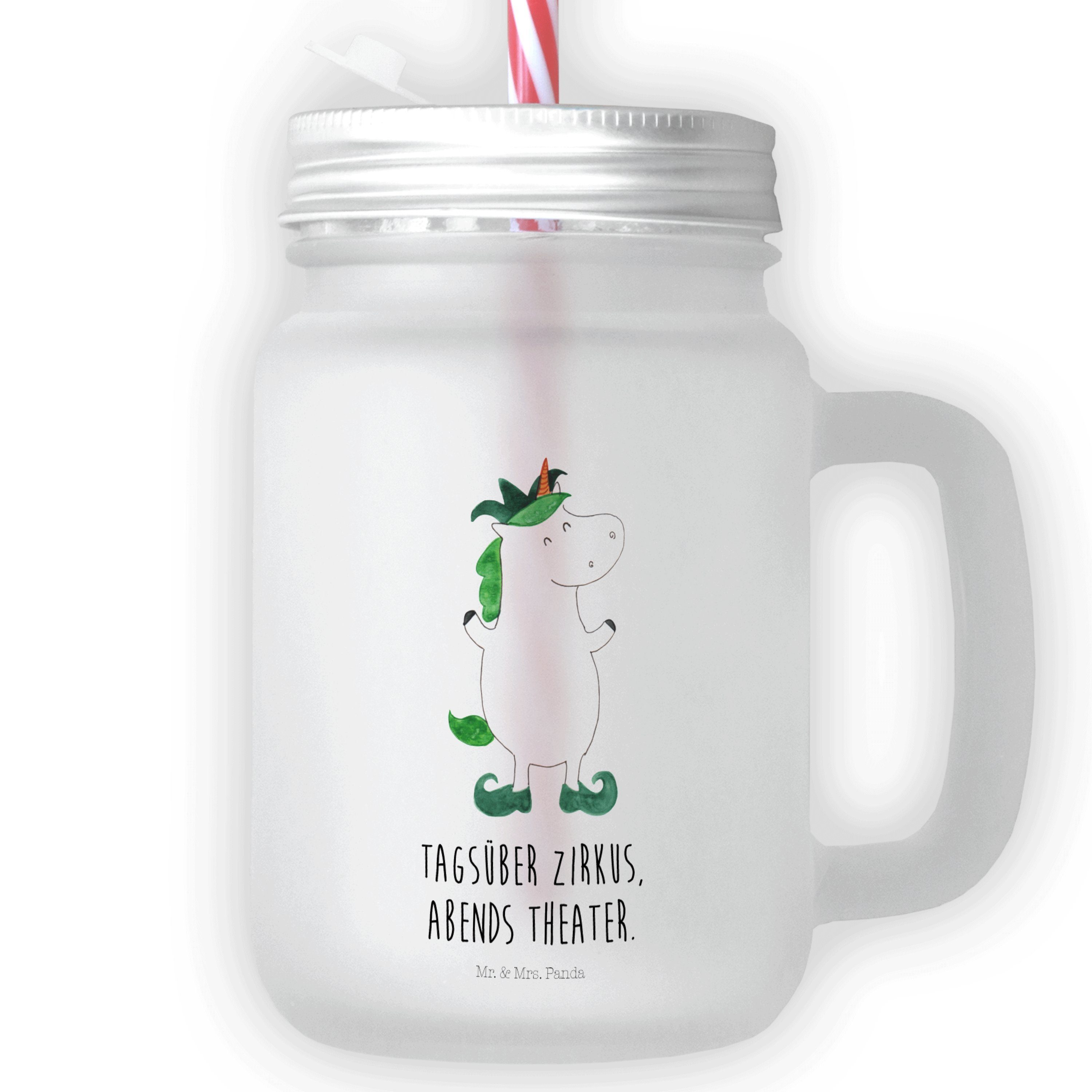 Mr. & Mrs. Panda Glas Einhorn Joker - Transparent - Geschenk, Unicorn, Strohhalm Glas, Hofn, Premium Glas