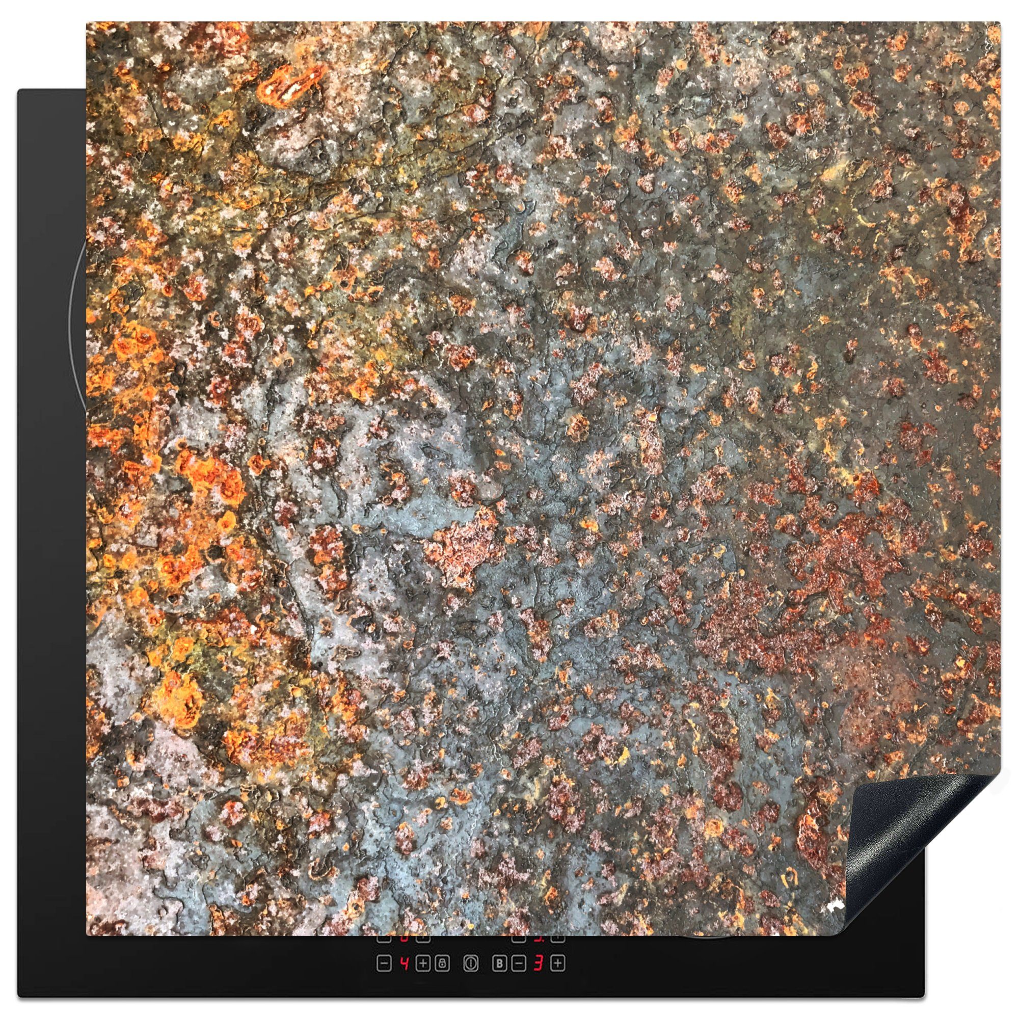 MuchoWow Herdblende-/Abdeckplatte Rost - Metall - Vintage - Grau - Abstrakt, Vinyl, (1 tlg), 78x78 cm, Ceranfeldabdeckung, Arbeitsplatte für küche