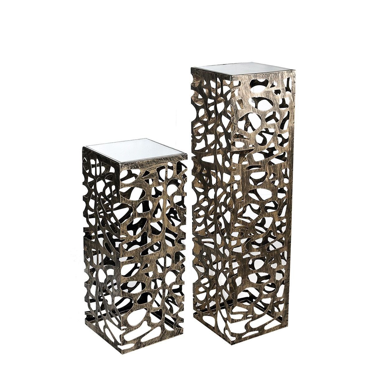 GILDE Dekoobjekt Säule "Ellis" aus Metall brüniert mit satinierter Glasplatte Größe 100